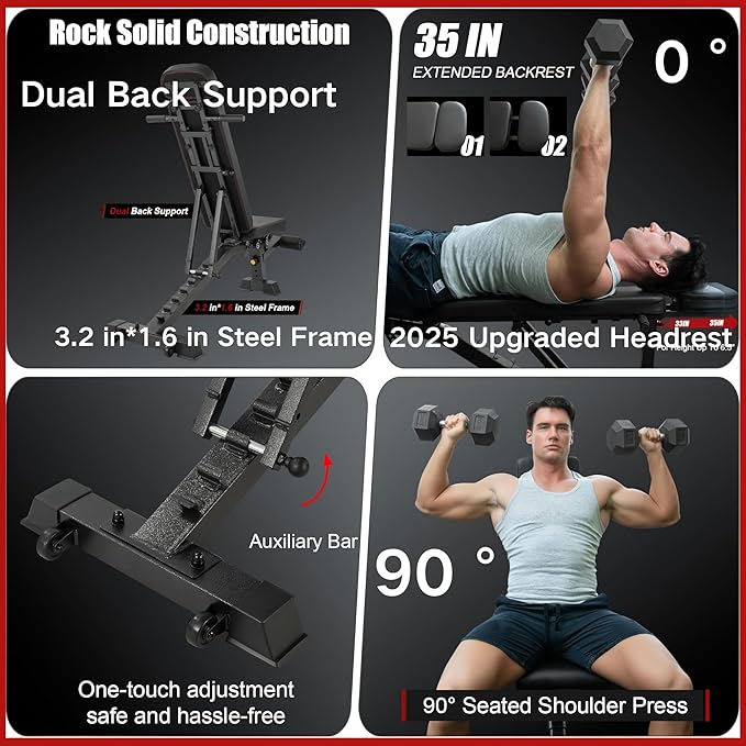 YOUTEN 1300 LB Weight Bench With Headrest Heavy Capacity | 9-4-4 90° Adjustable Incline Decline Exercise Chair for Home Gym More Stable and Durable | Foldable Training Lifting Bench | Dragon Flag Handle for Abdominal Arm Workout 2025 New Version