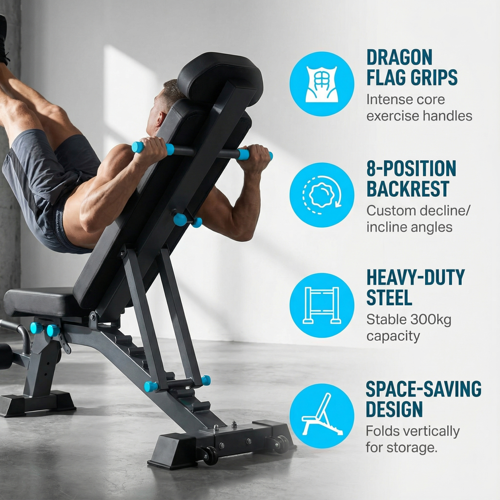 YOUTEN 1300 LB Weight Bench With Headrest Heavy Capacity | 9-4-4 90° Adjustable Incline Decline Exercise Chair for Home Gym More Stable and Durable | Foldable Training Lifting Bench | Dragon Flag Handle for Abdominal Arm Workout 2025 New Version