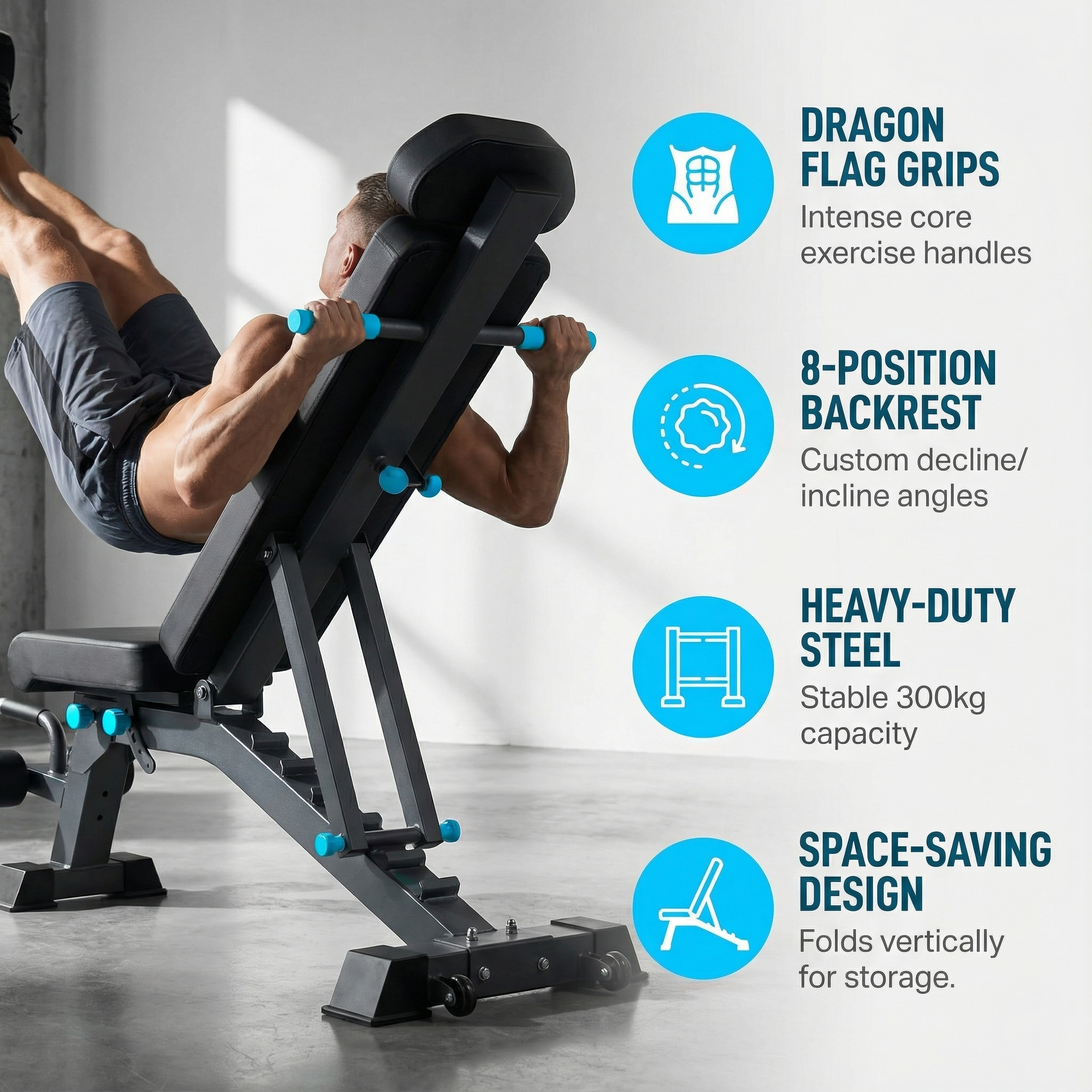 YOUTEN 1300 LB Weight Bench With Headrest Heavy Capacity | 9-4-4 90° Adjustable Incline Decline Exercise Chair for Home Gym More Stable and Durable | Foldable Training Lifting Bench | Dragon Flag Handle for Abdominal Arm Workout 2025 New Version
