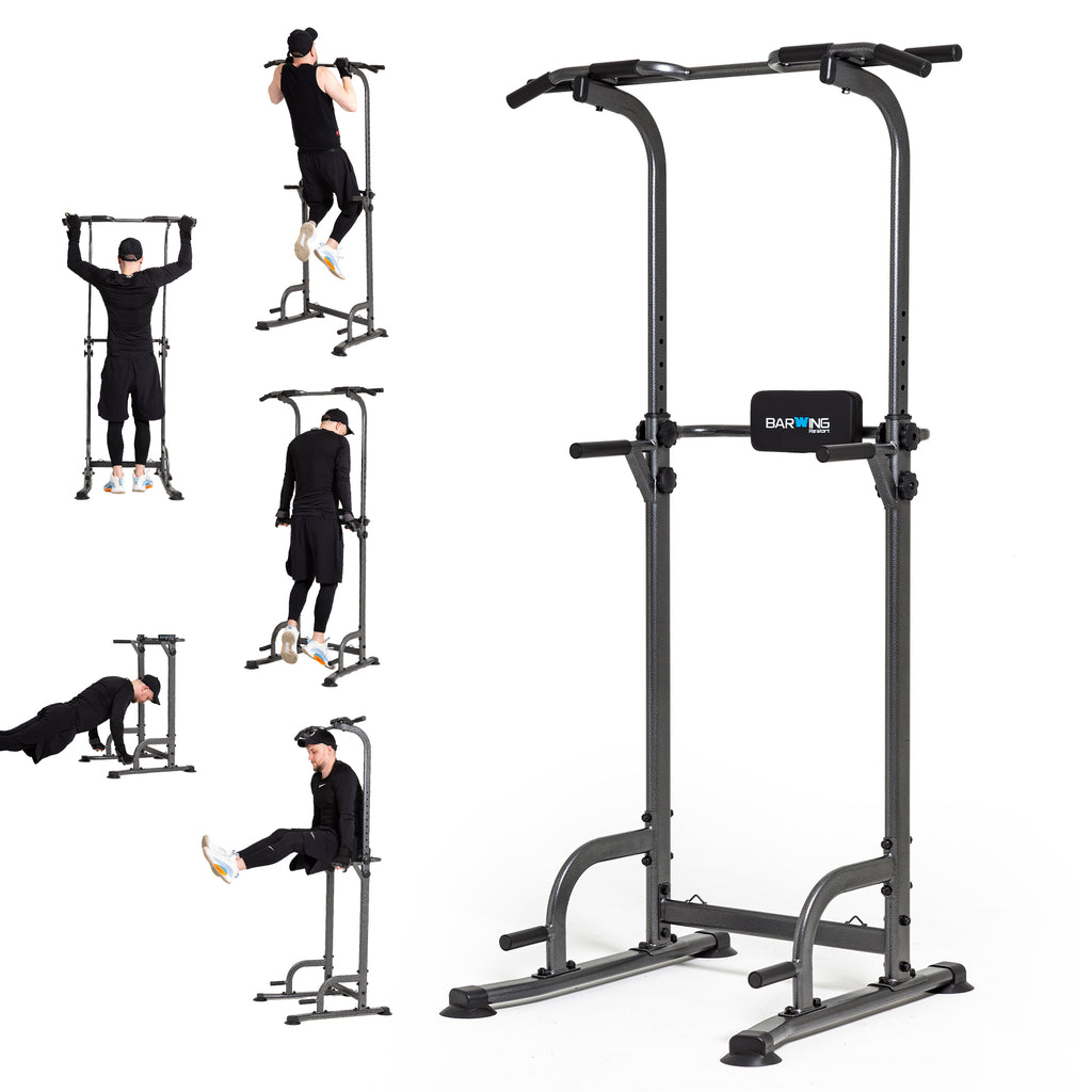 BARWING Pull Up Bar Station, Power Tower, Dip Station with 3D Backrest, Multi-Function Strength Training Stand Rack, Adjustable Height Dip Bar for Home Gym Workout Stand Fitness Exercise Equipment