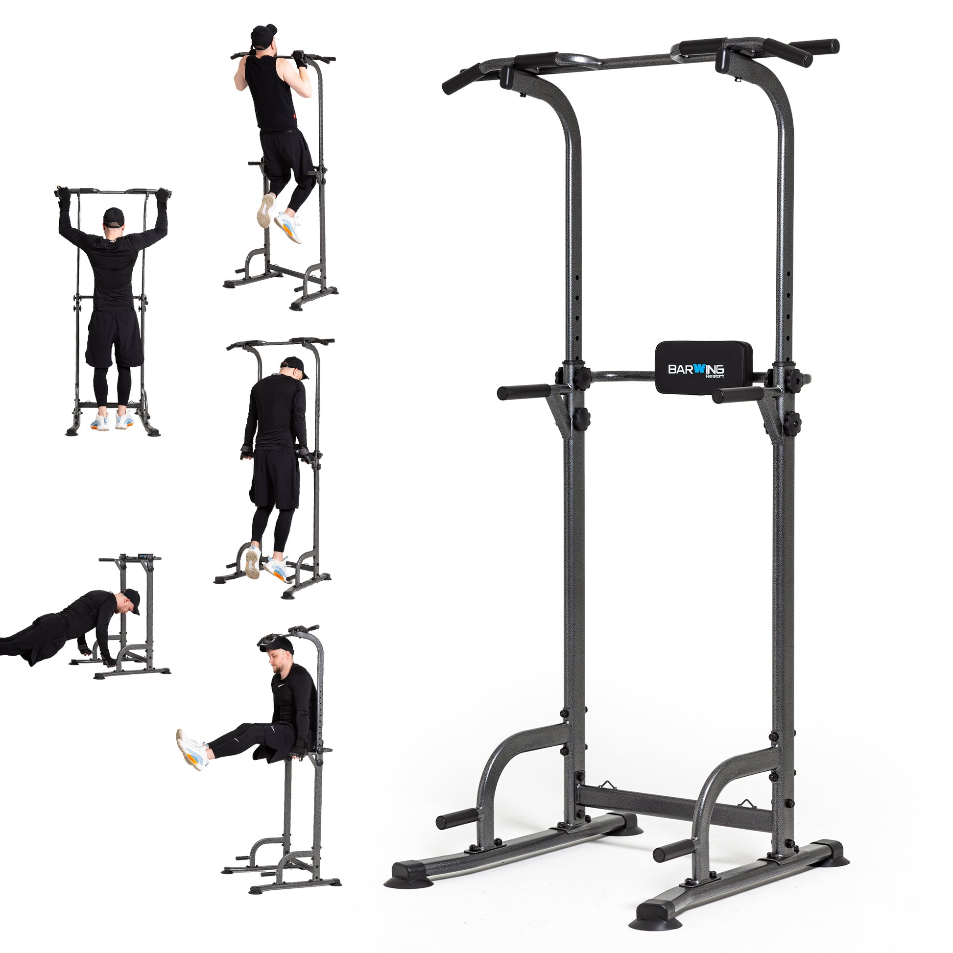 BARWING Pull Up Bar Station, Power Tower, Dip Station with 3D Backrest, Multi-Function Strength Training Stand Rack, Adjustable Height Dip Bar for Home Gym Workout Stand Fitness Exercise Equipment