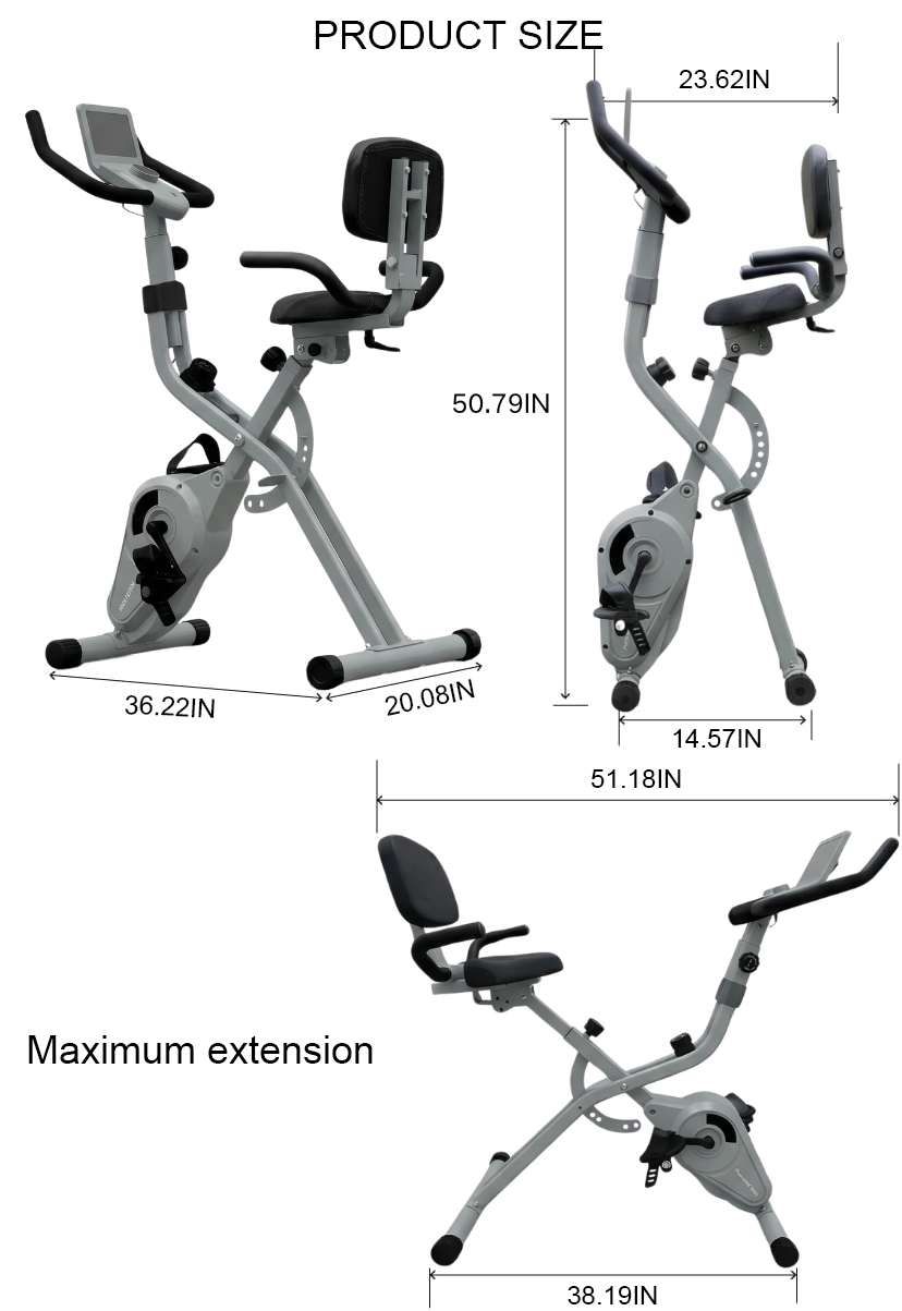BARWING Stationary Exercise Bike for Home Workout, 5 IN 1 Foldable Indoor Cycling Bike for Seniors, 350LB Capacity, 16-Level Magnetic Resistance, Seat Backrest Adjustments