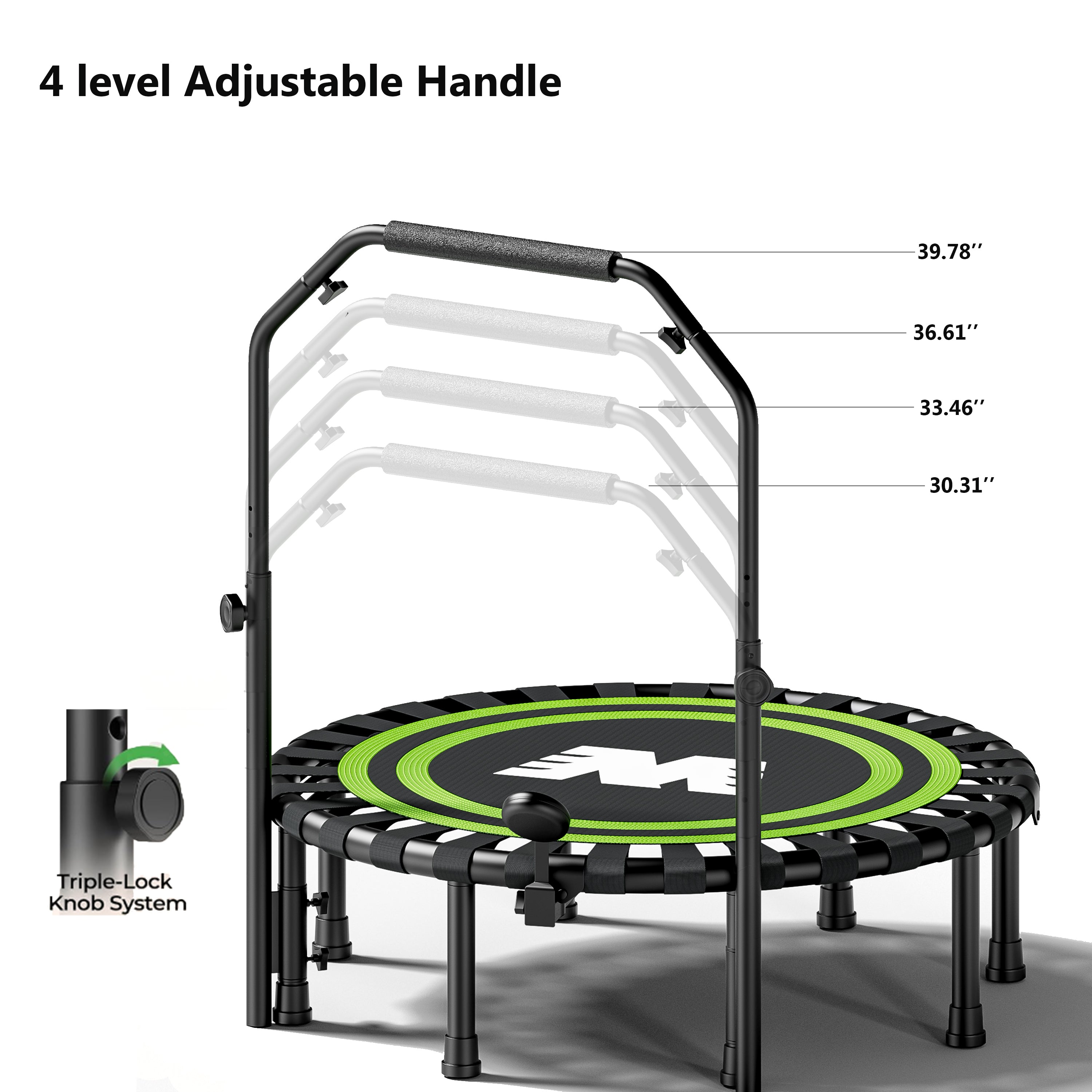 Barwing Silent Bungee Cord Fitness Trampoline, Ultra Quiet, With Handrail, Foldable