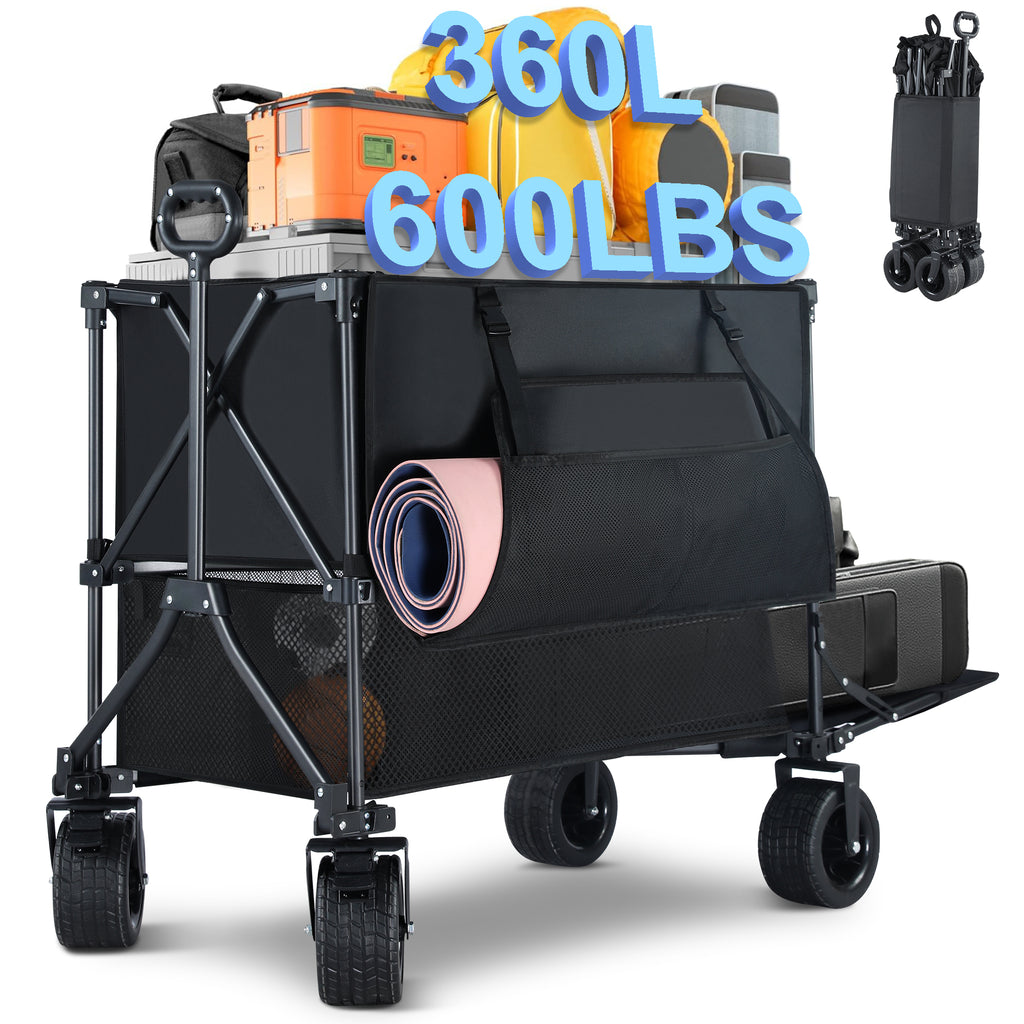 600LB Double Decker Folding Wagon Cart, 50" Extended Heavy Duty | 400L Large Storage, Extra Large Double Decker Wagon, Collapsible Cart with Wheels for Camping, Fishing, Beach & Outdoor Use