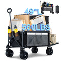 BARWING 50-inch Extra Long Folding Wagon Cart, Heavy Duty, Black