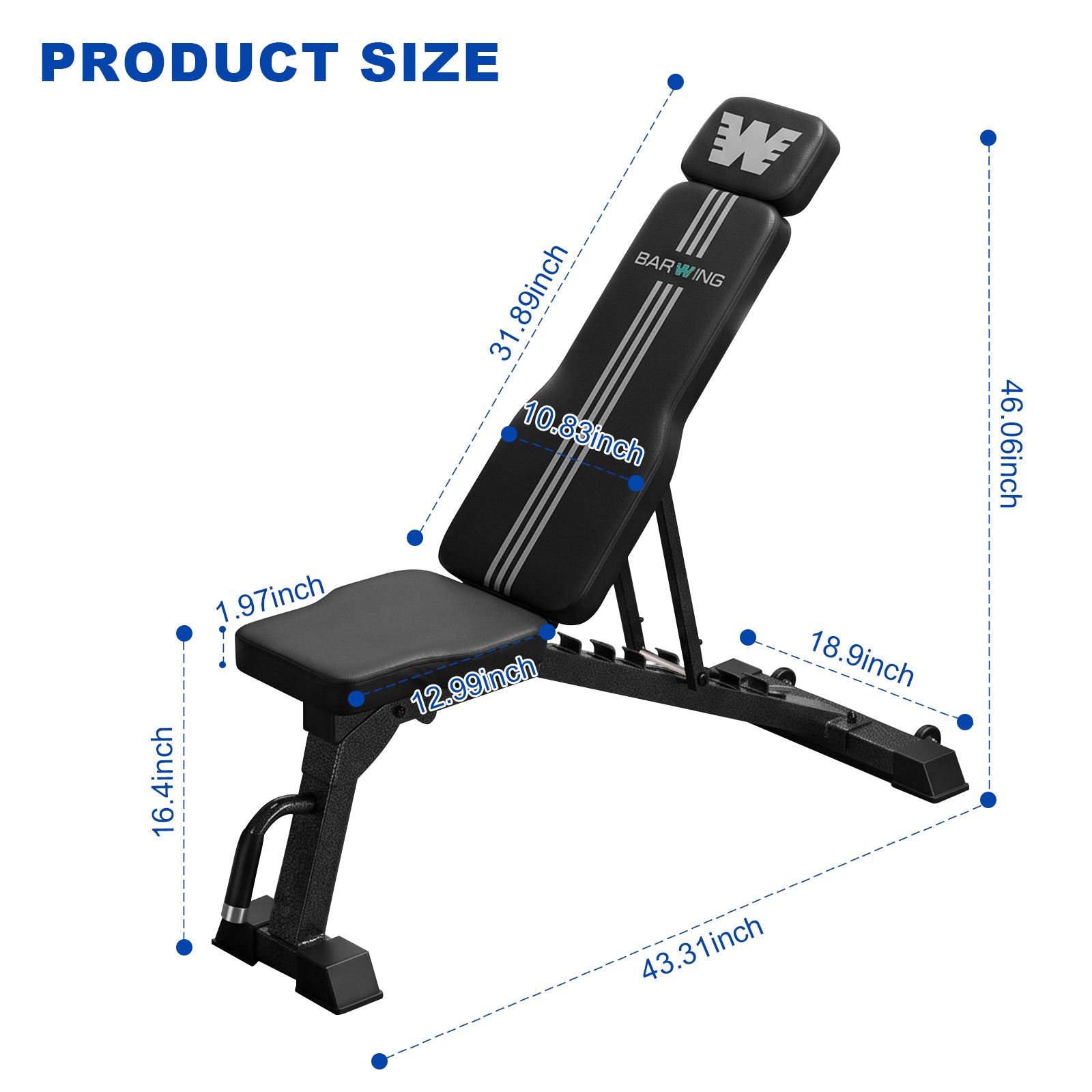 BARWING Adjustable Weight Bench Workout Bench, 1000/1300 LBS Heavy Duty Incline Decline Bench for Home Gym, Easy Assembly Foldable Training Lifting Bench