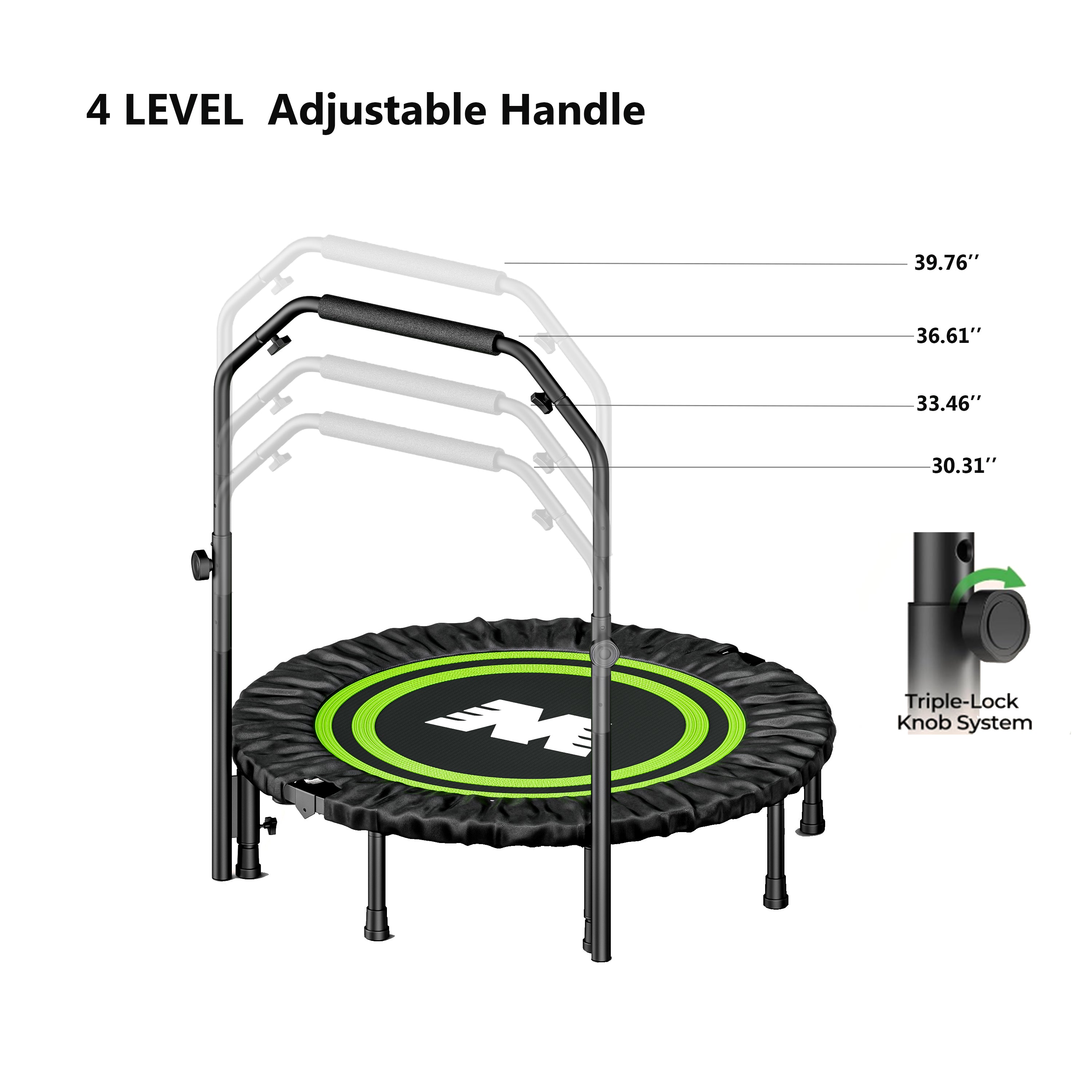 Barwing Indoor Adult Fitness Trampoline, Silent Spring Jump Bed With Handrail