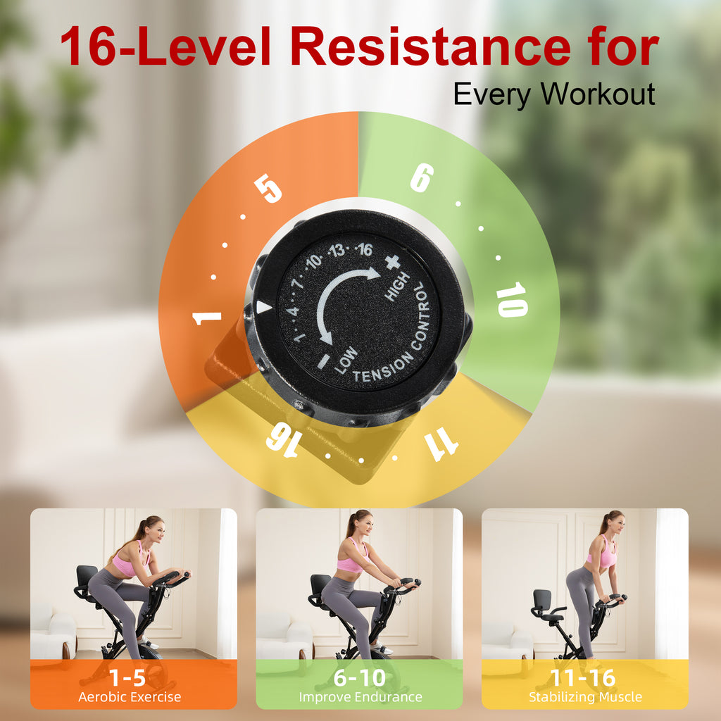 BARWING Stationary Exercise Bike for Home Workout,16-Level Magnetic Resistance, Seat Backrest Adjustments