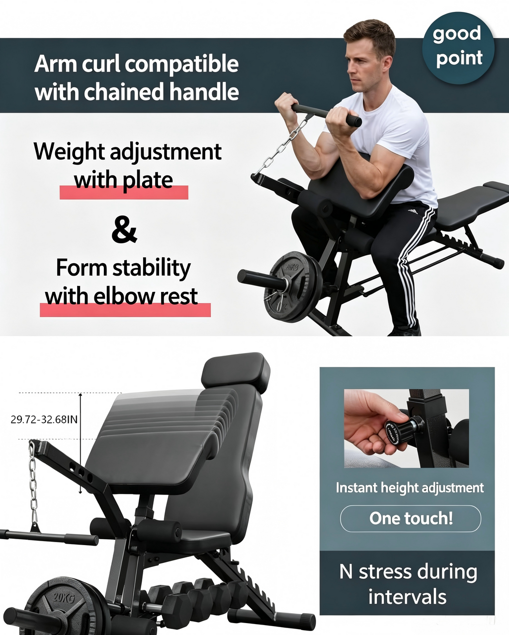 BARWING Multi-Function Adjustable Weight Bench with Leg Extension and Curl, Preacher Curl Attachment, Incline Decline Bench Press for Home Gym, 1500LB Heavy Duty Workout Bench