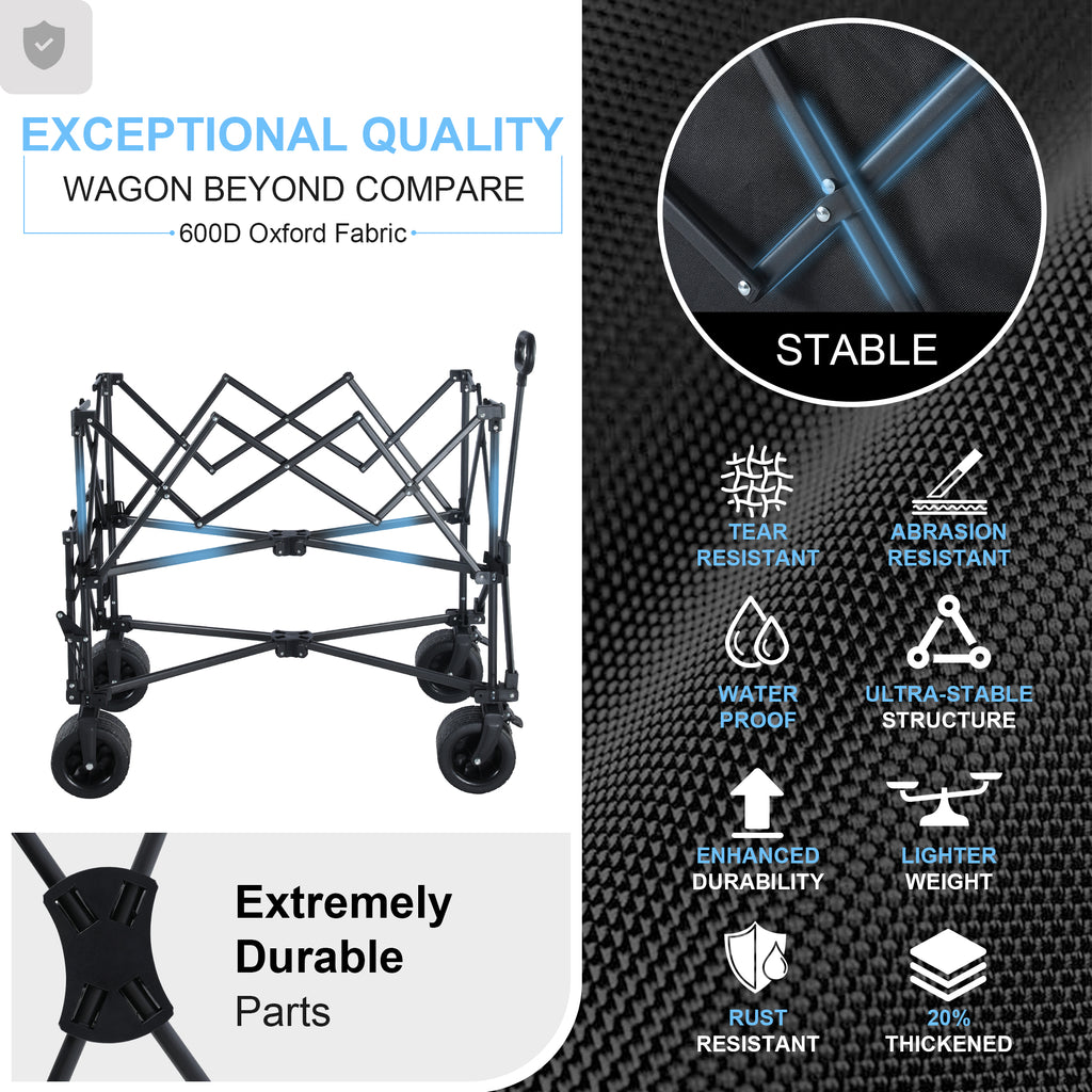 600LB Double Decker Folding Wagon Cart, 50" Extended Heavy Duty | 400L Large Storage, Extra Large Double Decker Wagon, Collapsible Cart with Wheels for Camping, Fishing, Beach & Outdoor Use