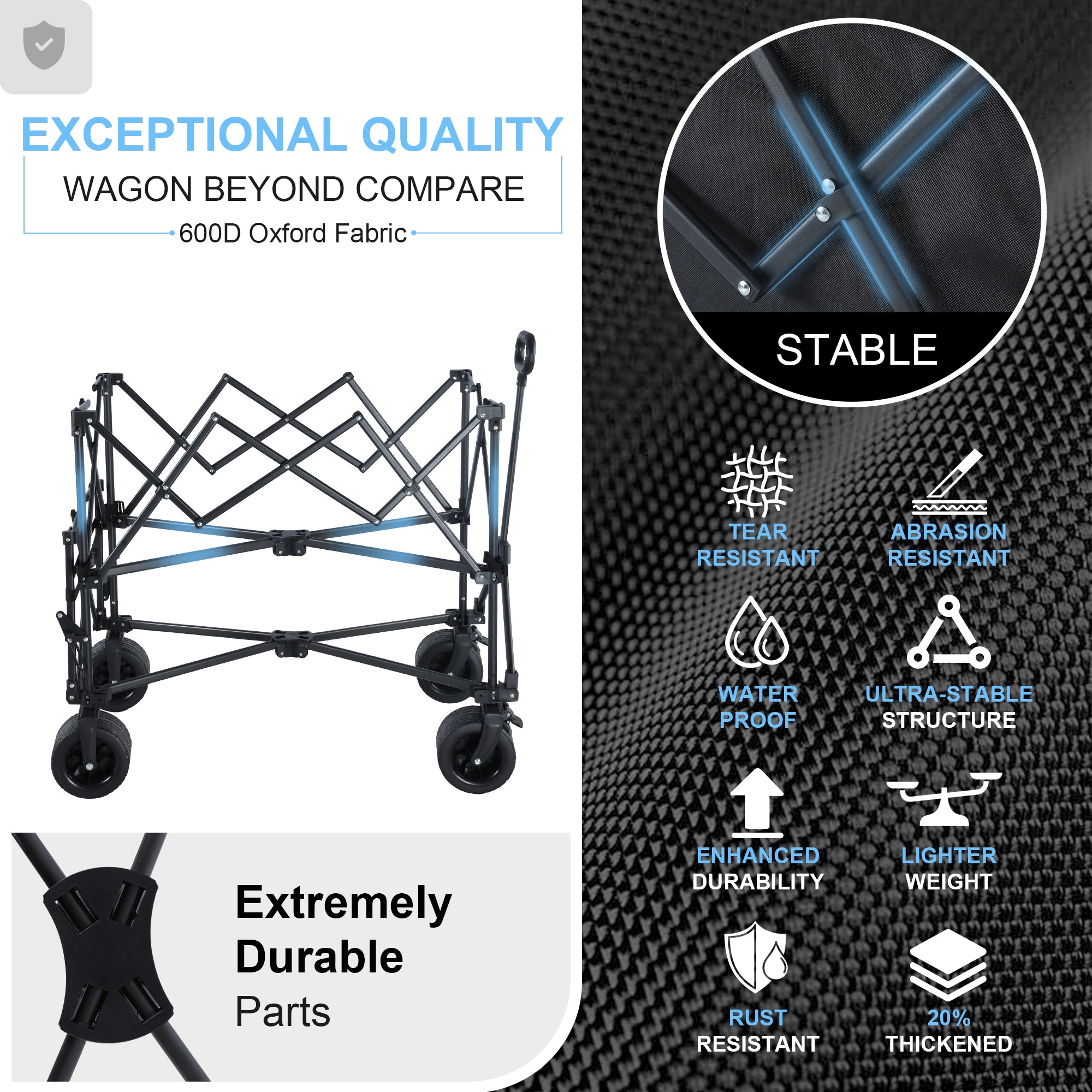 600LB Double Decker Folding Wagon Cart, 50" Extended Heavy Duty | 400L Large Storage, Extra Large Double Decker Wagon, Collapsible Cart with Wheels for Camping, Fishing, Beach & Outdoor Use
