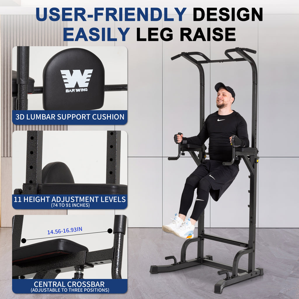 BARWING Power Tower Pull Up Bar Station Adjustable Height Dip Bar Station for Home Gym Strength Training Workout Equipment 550LBS