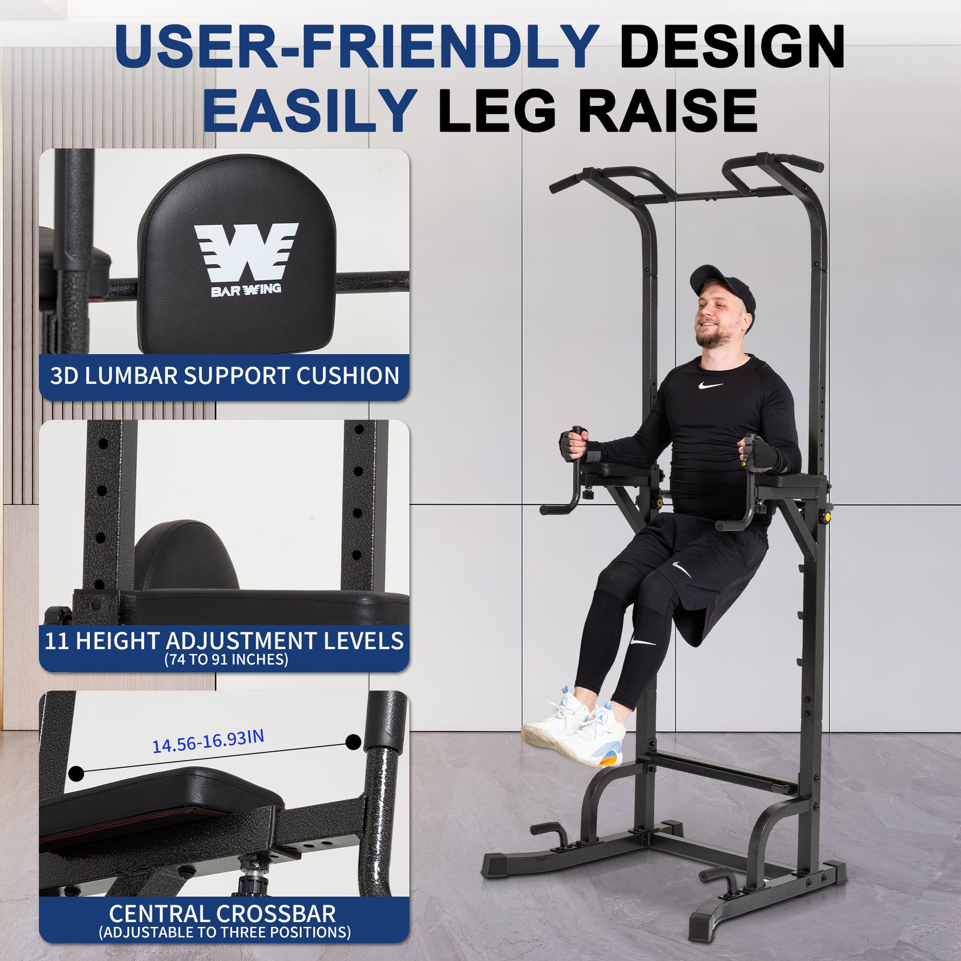 BARWING Power Tower Pull Up Bar Station Adjustable Height Dip Bar Station for Home Gym Strength Training Workout Equipment 550LBS