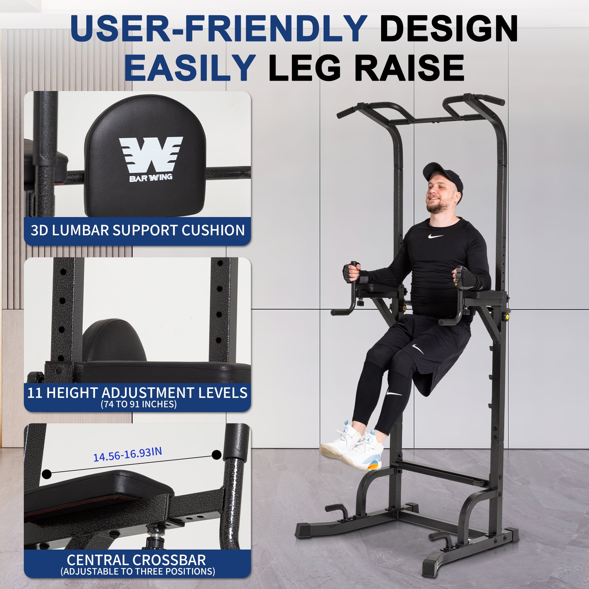 BARWING Power Tower Pull Up Bar Station Adjustable Height Dip Bar Station for Home Gym Strength Training Workout Equipment 550LBS