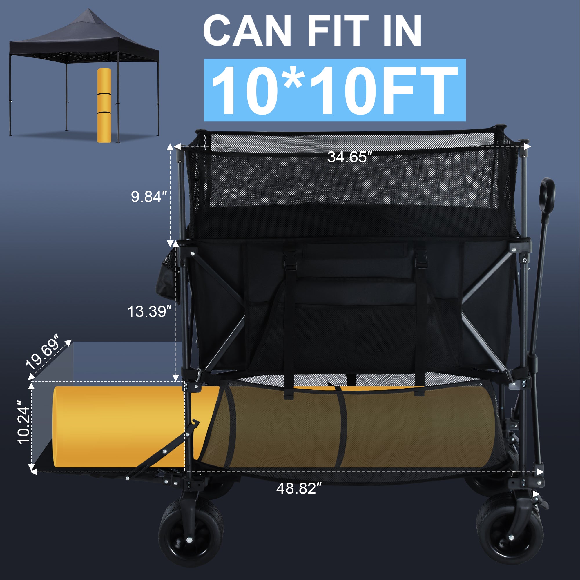 460L Folding Wagon Cart, Heavy Duty Double Decker Wagon, 600 lbs Capacity | 50" Extended Storage, Height Extension Nets & All-Terrain Wheels for Camping, Beach, Fishing and Outdoor Adventures
