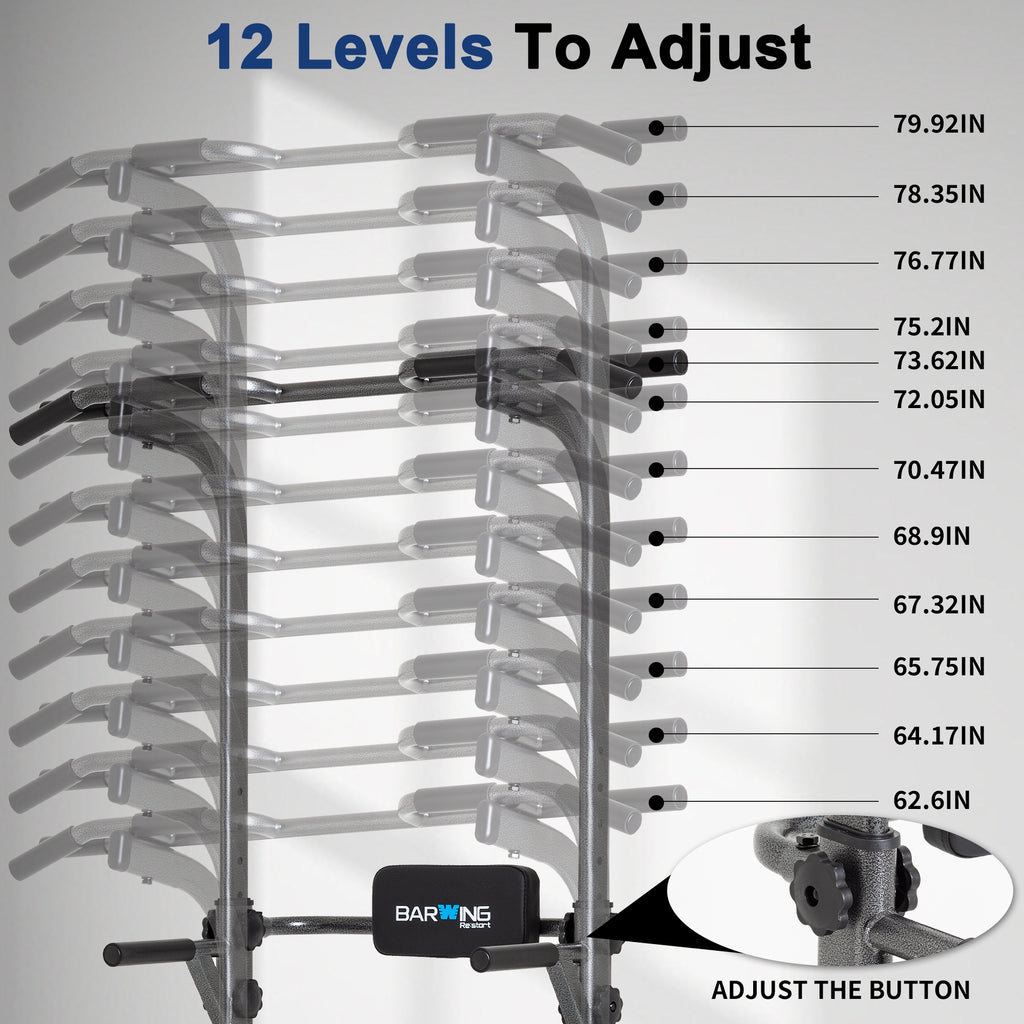 BARWING Pull Up Bar Station, Power Tower, Dip Station with 3D Backrest, Multi-Function Strength Training Stand Rack, Adjustable Height Dip Bar for Home Gym Workout Stand Fitness Exercise Equipment