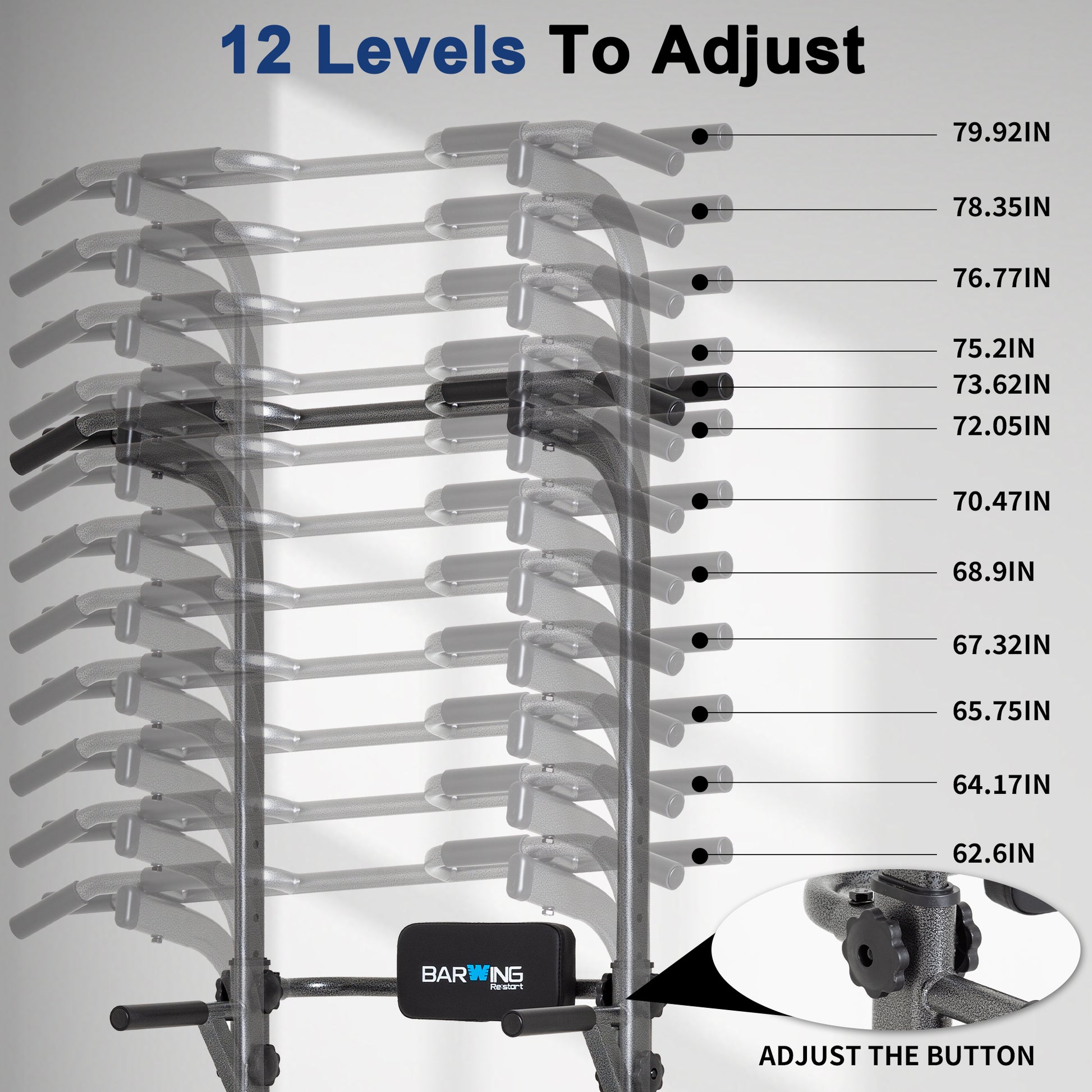 BARWING Pull Up Bar Station, Power Tower, Dip Station with 3D Backrest, Multi-Function Strength Training Stand Rack, Adjustable Height Dip Bar for Home Gym Workout Stand Fitness Exercise Equipment