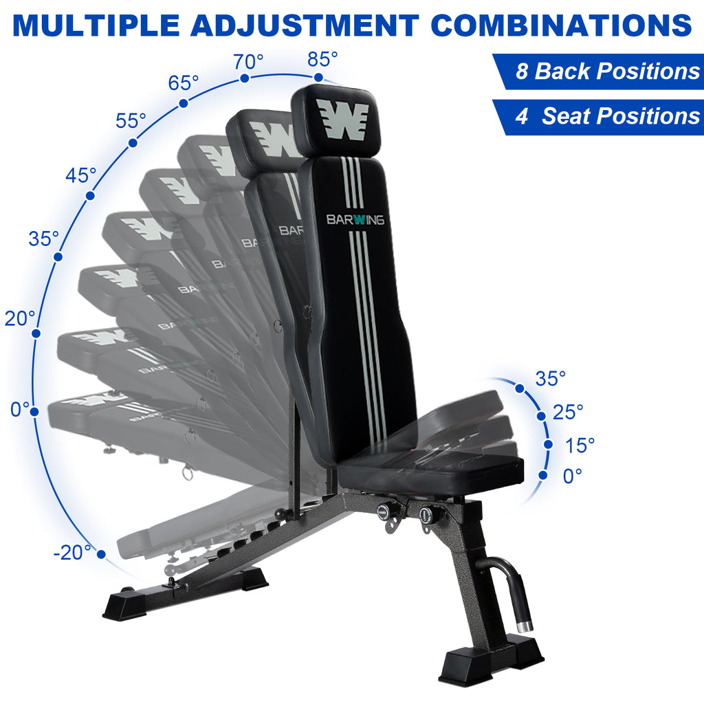 BARWING Adjustable Weight Bench Workout Bench, 1000/1300 LBS Heavy Duty Incline Decline Bench for Home Gym, Easy Assembly Foldable Training Lifting Bench