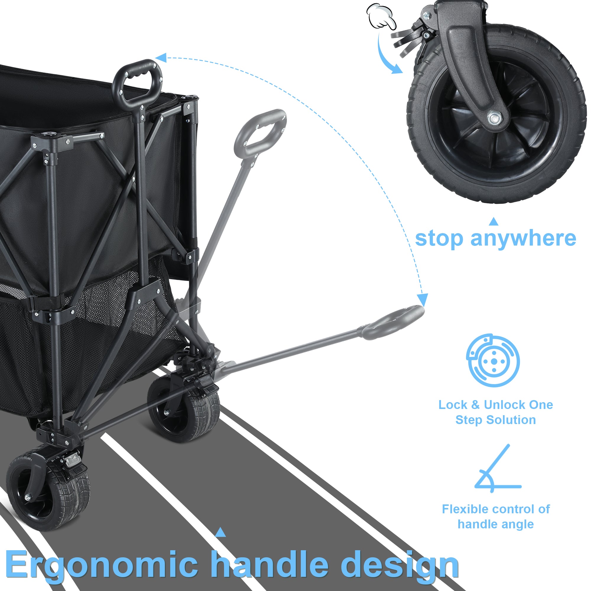 600LB Double Decker Folding Wagon Cart, 50" Extended Heavy Duty | 400L Large Storage, Extra Large Double Decker Wagon, Collapsible Cart with Wheels for Camping, Fishing, Beach & Outdoor Use