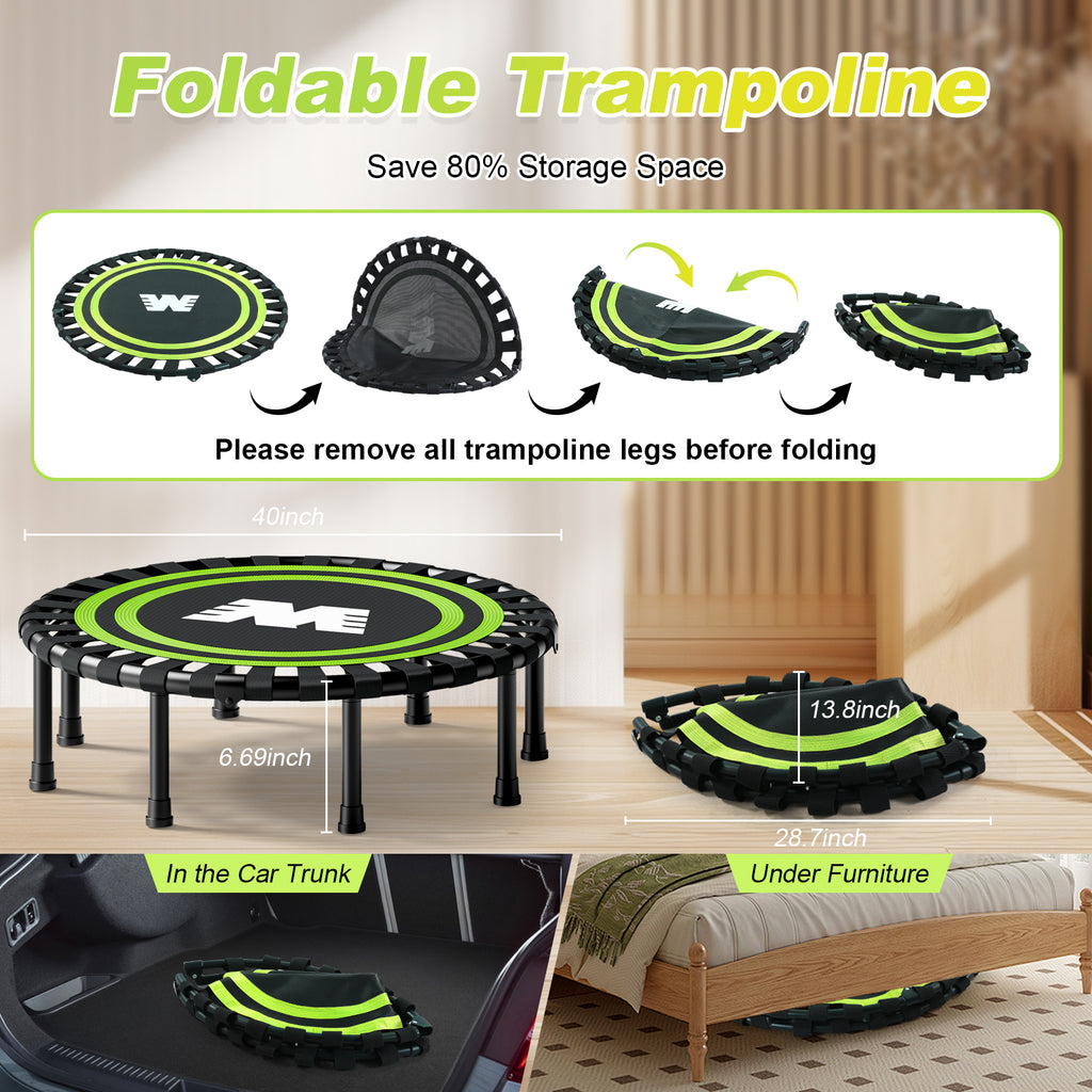 Barwing Silent Bungee Cord Fitness Trampoline, Ultra Quiet, With Handrail, Foldable