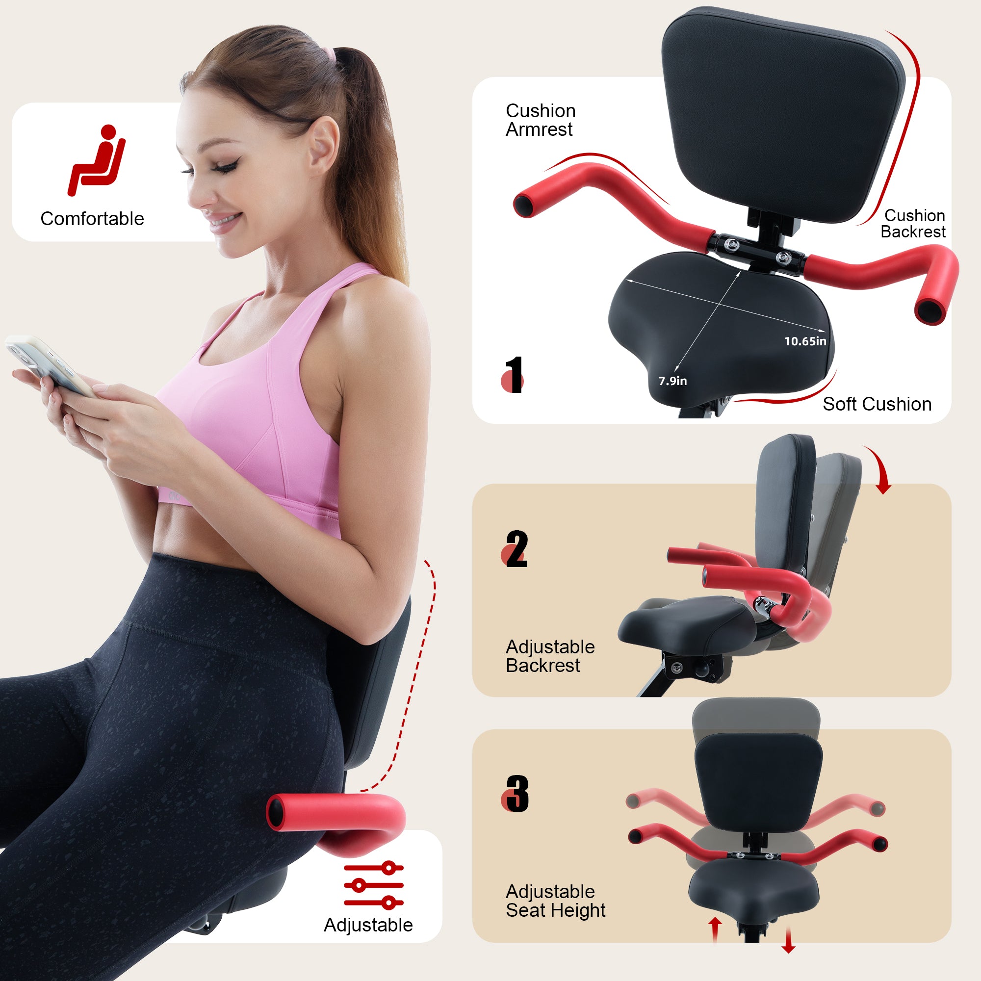 BARWING Stationary Exercise Bike for Home Workout,5 IN 1 Foldable Indoor Cycling Bike，350LB Capacity, 16-Level Magnetic Resistance