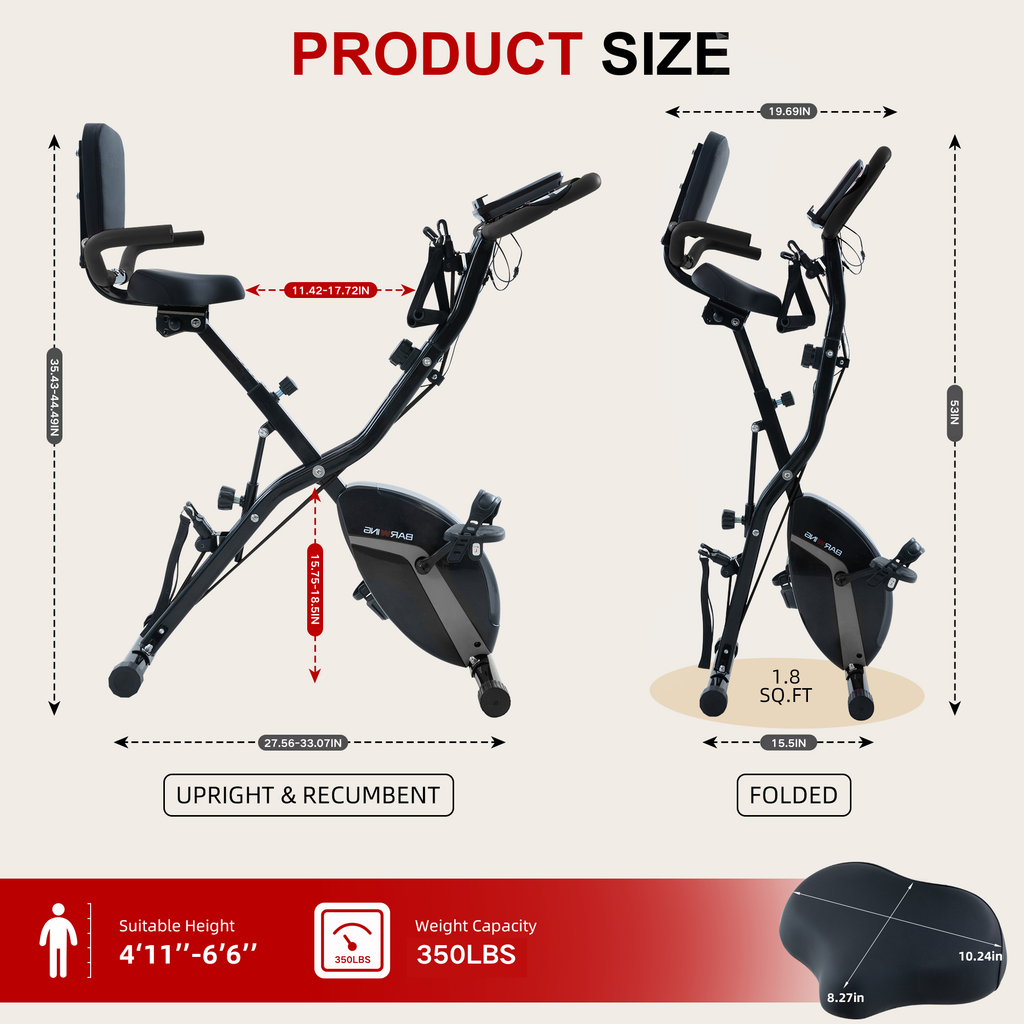 BARWING Stationary Exercise Bike for Home Workout,16-Level Magnetic Resistance, Seat Backrest Adjustments