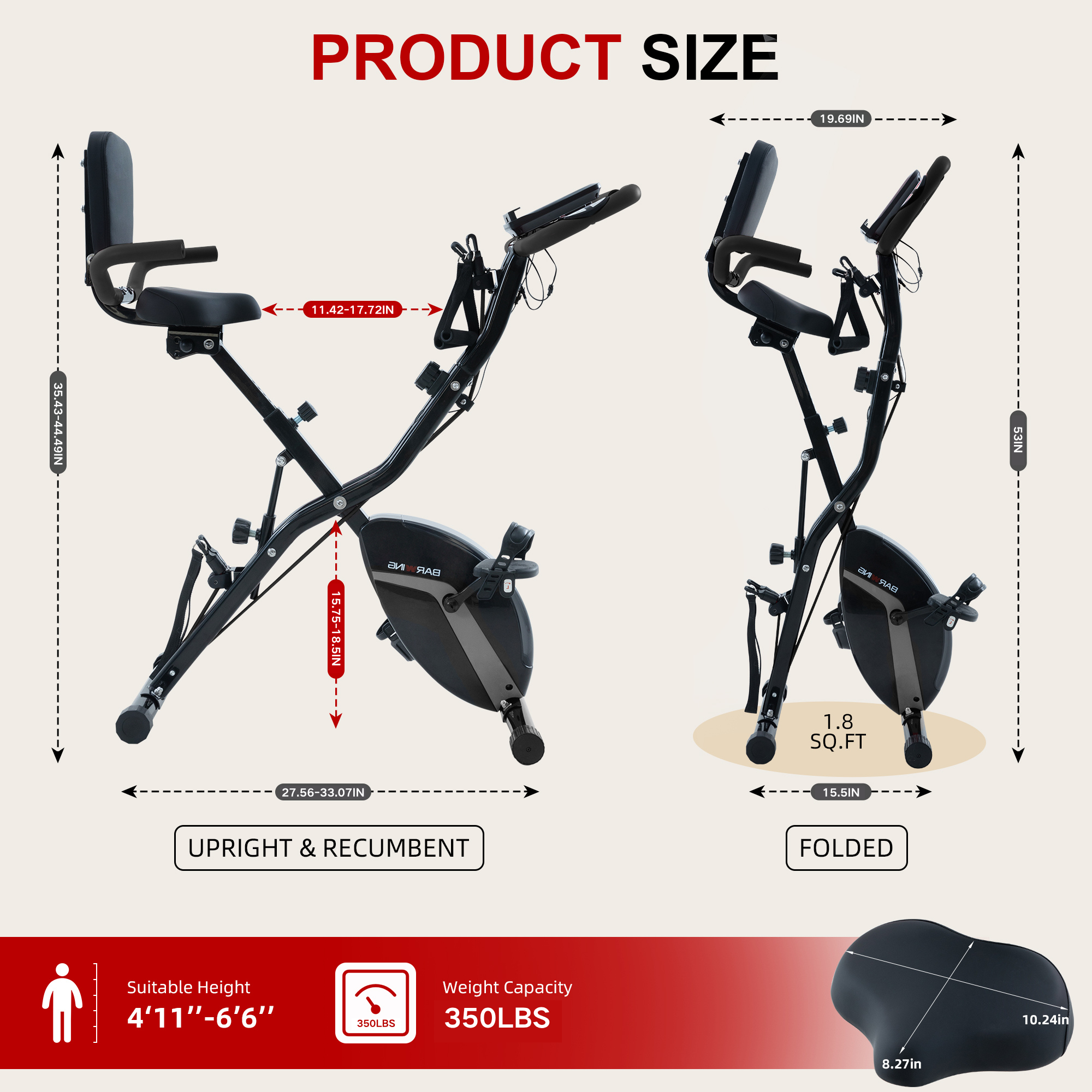BARWING Stationary Exercise Bike for Home Workout,16-Level Magnetic Resistance, Seat Backrest Adjustments