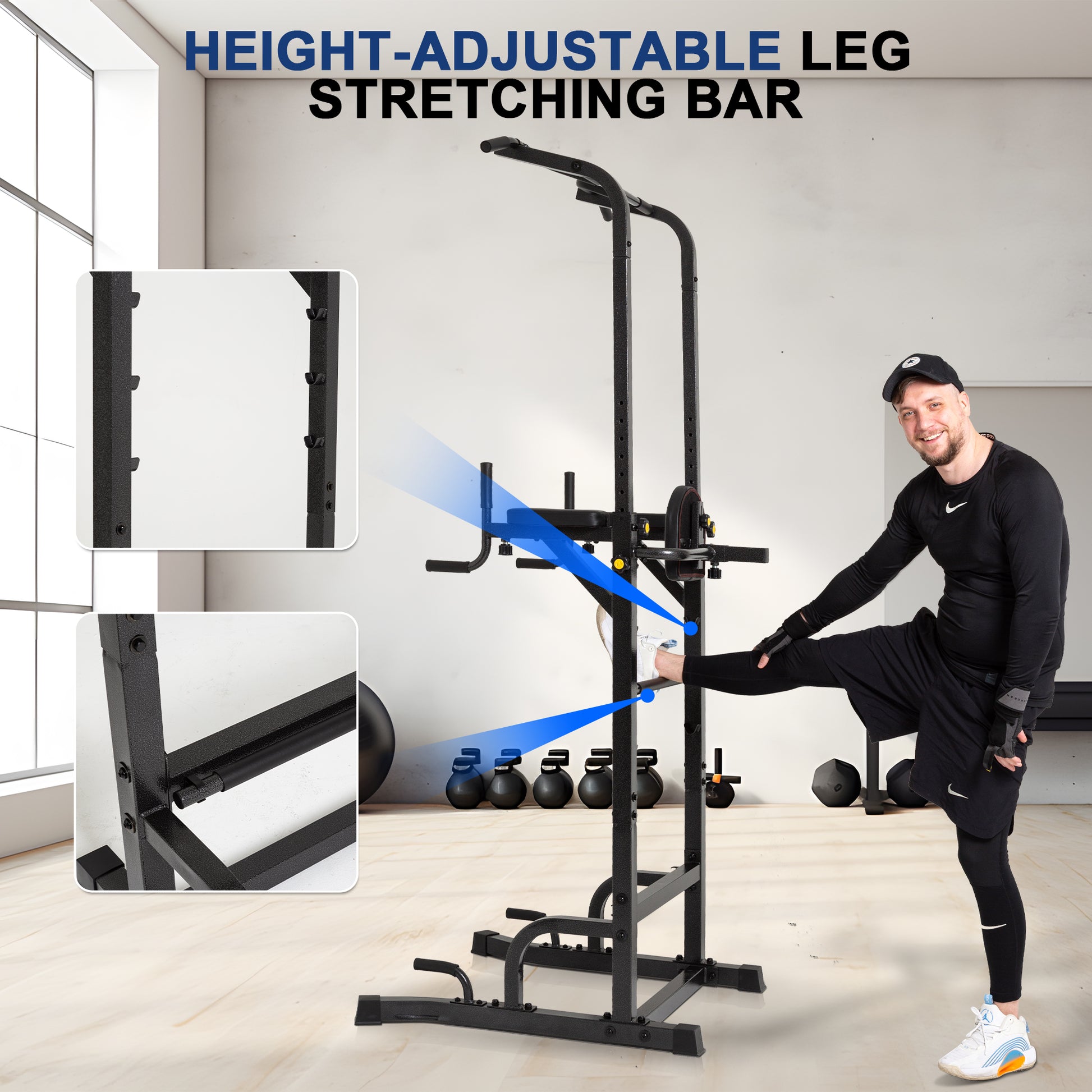 BARWING Power Tower Pull Up Bar Station Adjustable Height Dip Bar Station for Home Gym Strength Training Workout Equipment 550LBS