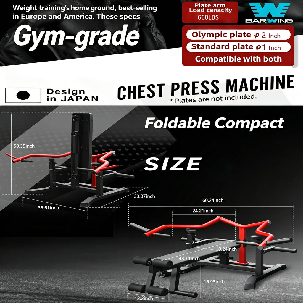 Chest Press Machine for Home Gym with Independent Arms, Plate Loaded | 1900LB Capacity • Adjustable Flat & Incline Bench • Olympic Plates • Independent Press Arms for Safe Strength Training