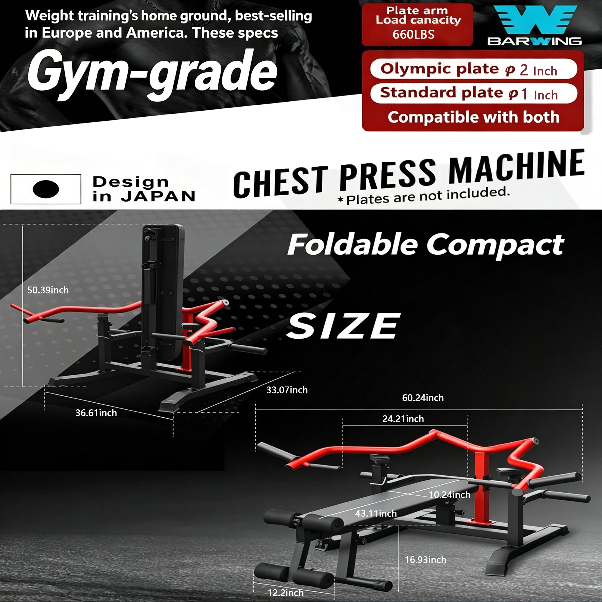 Chest Press Machine for Home Gym with Independent Arms, Plate Loaded | 1900LB Capacity • Adjustable Flat & Incline Bench • Olympic Plates • Independent Press Arms for Safe Strength Training