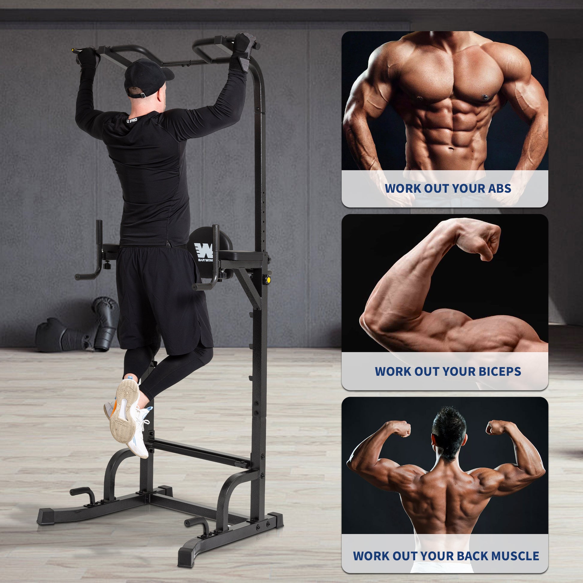 BARWING Power Tower Pull Up Bar Station Adjustable Height Dip Bar Station for Home Gym Strength Training Workout Equipment 550LBS