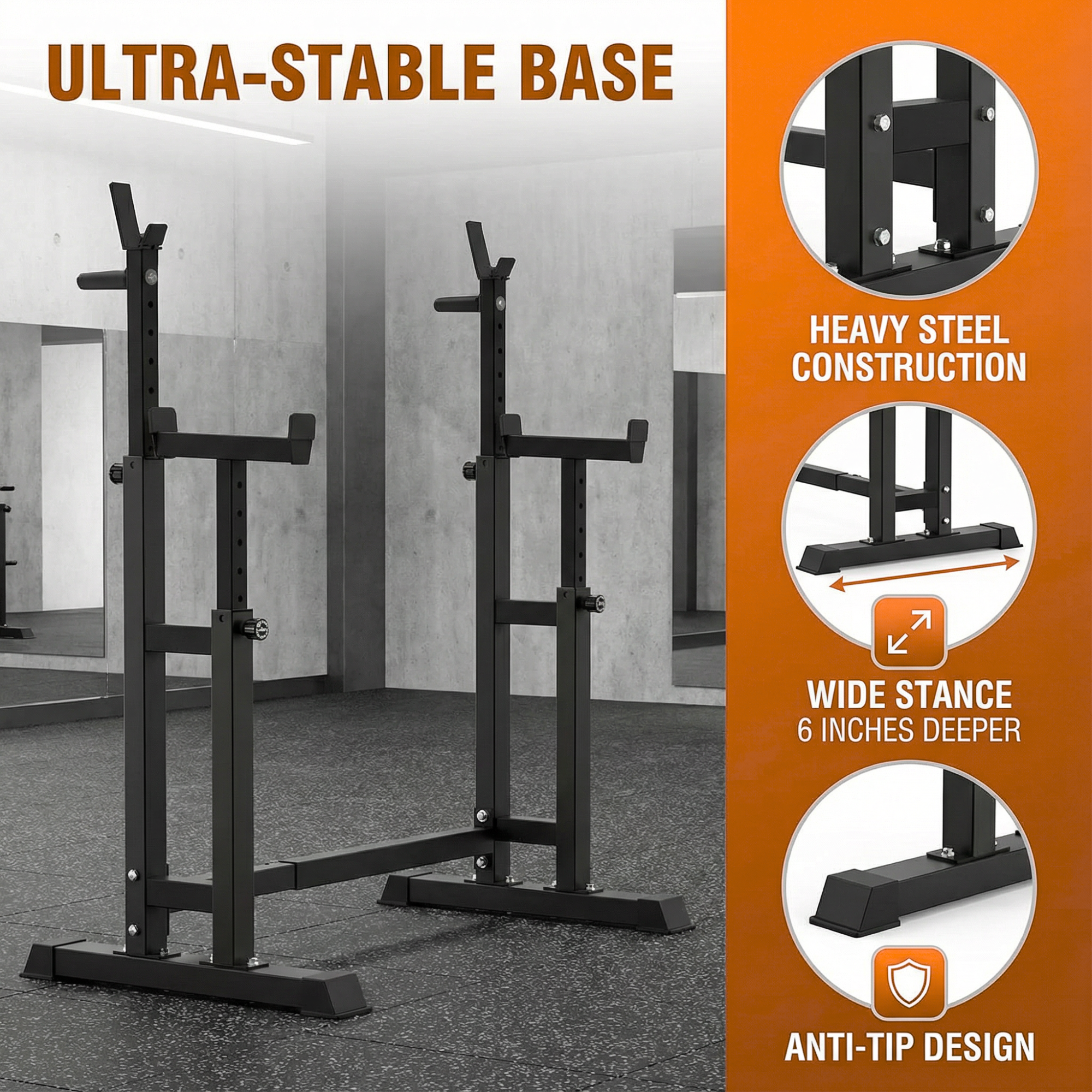 BARWING 49IN Rack For Bench Press Stand ,Barbell Rack Stand - Adjustable Multi-Functional Squat Barbell Stand for Weight Bench Press, weight bench rack, Easy to Assemble 350LBS Adjustable Squat Rack Stand