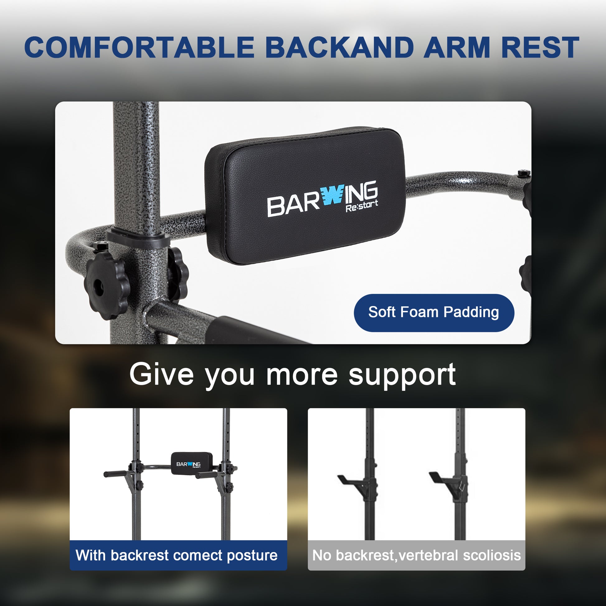 BARWING Pull Up Bar Station, Power Tower, Dip Station with 3D Backrest, Multi-Function Strength Training Stand Rack, Adjustable Height Dip Bar for Home Gym Workout Stand Fitness Exercise Equipment