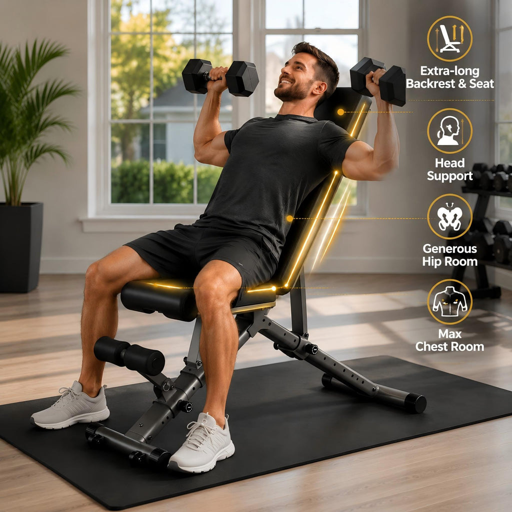 BARWING Adjustable Weight Bench Workout Bench, 800 LB Heavy Duty Incline Decline Bench for Home Gym, Easy Assembly Foldable Training Lifting Bench, Ultra Short Gap 2024 New Version
