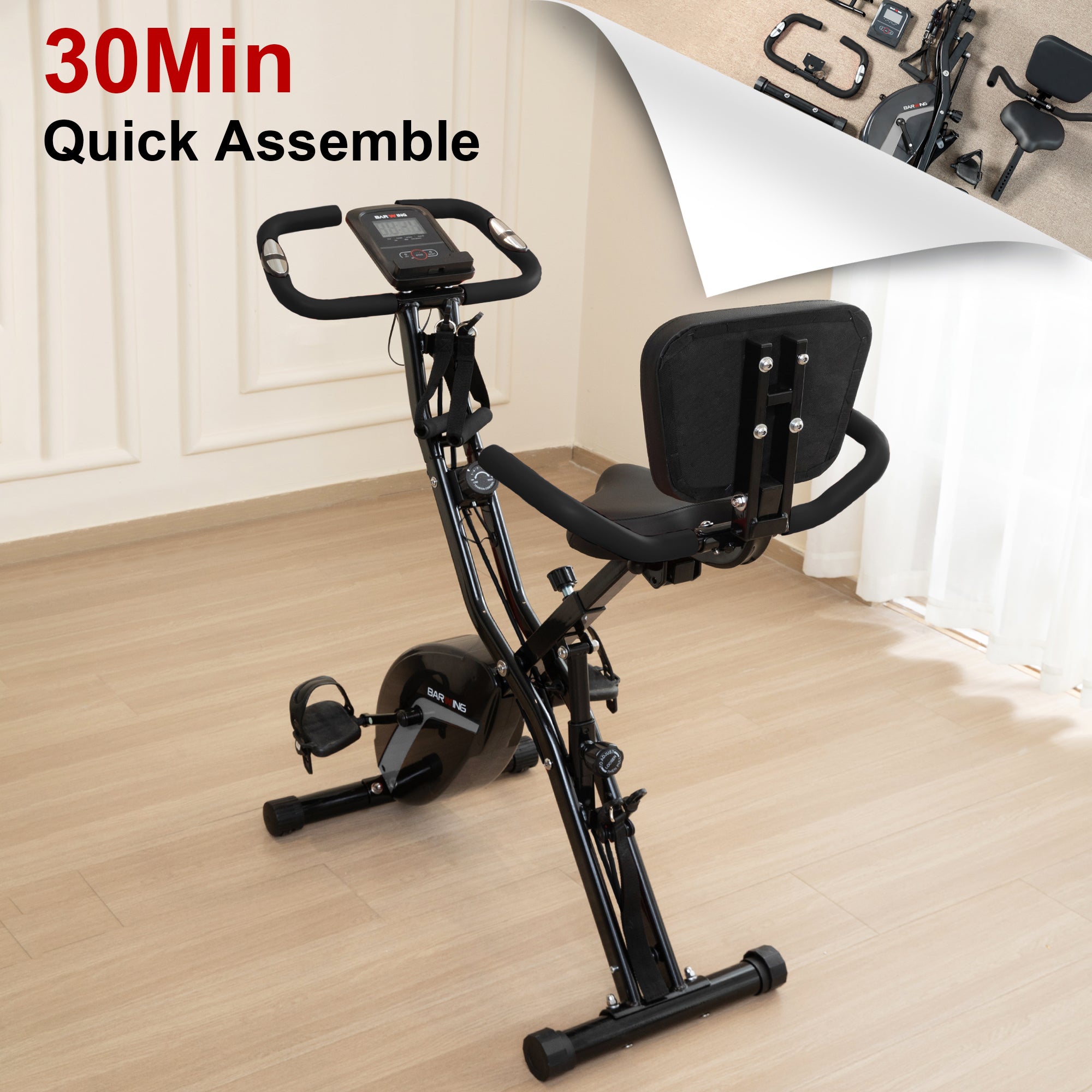 BARWING Stationary Exercise Bike for Home Workout,16-Level Magnetic Resistance, Seat Backrest Adjustments
