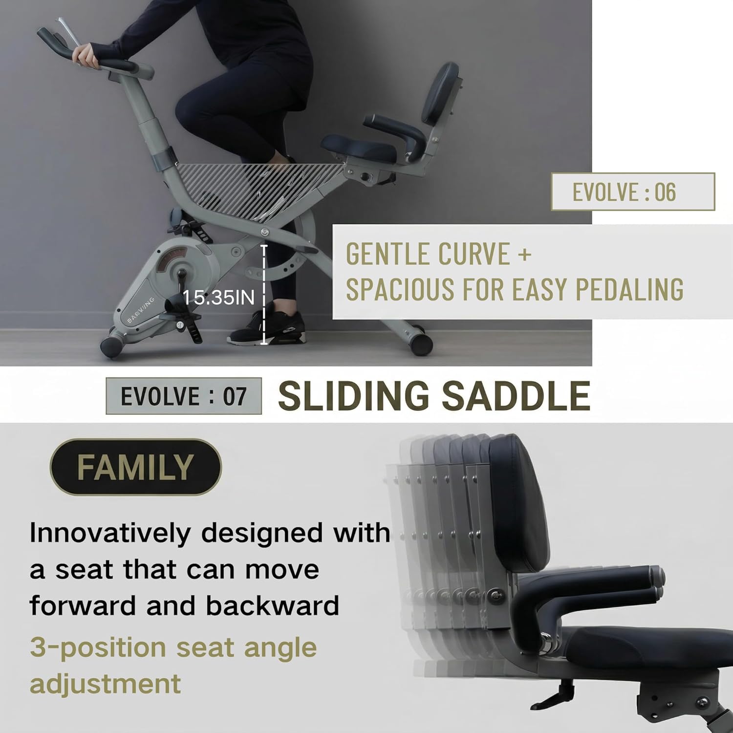 BARWING Stationary Exercise Bike for Home Workout, 5 IN 1 Foldable Indoor Cycling Bike for Seniors, 350LB Capacity, 16-Level Magnetic Resistance, Seat Backrest Adjustments