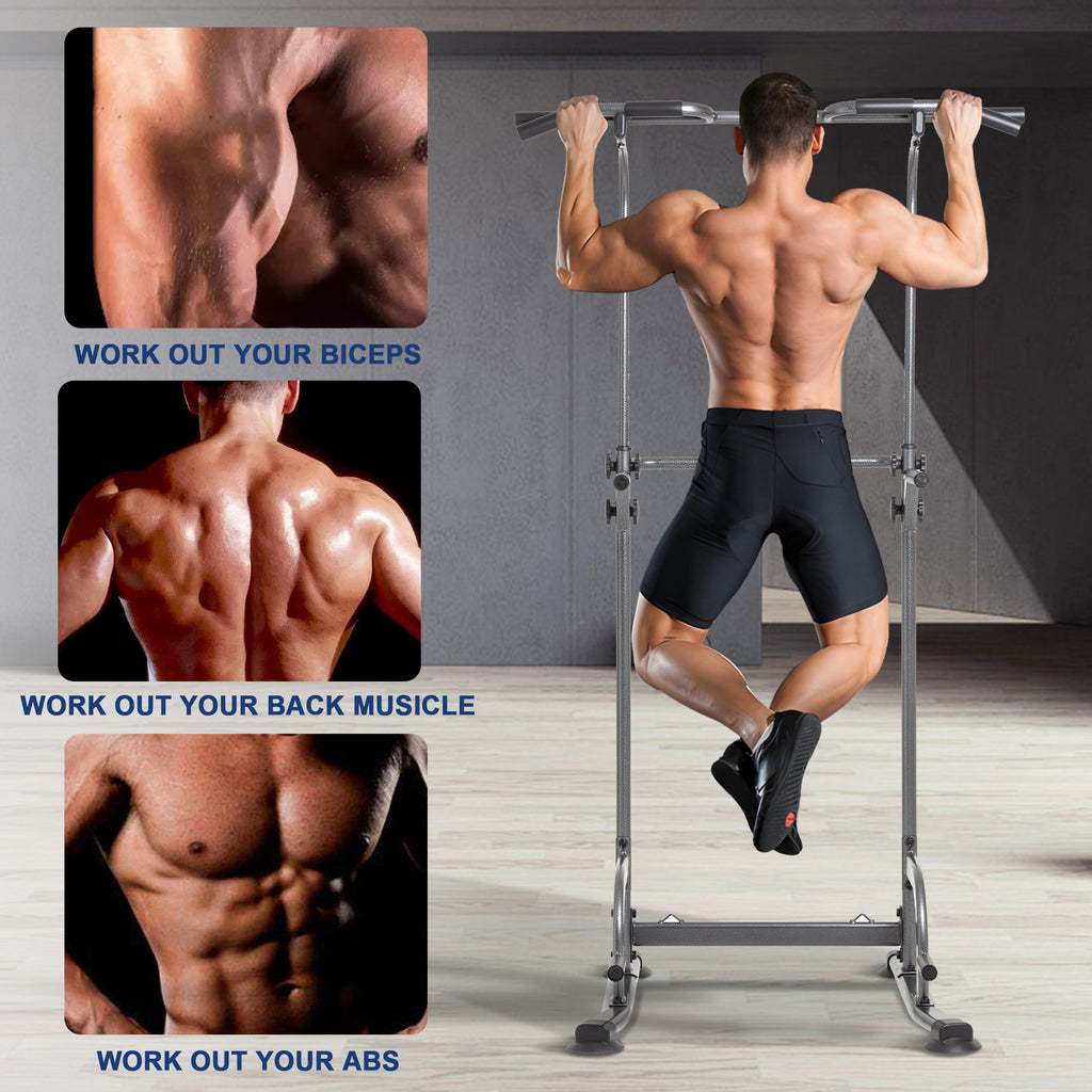 BARWING Pull Up Bar Station, Power Tower, Dip Station with 3D Backrest, Multi-Function Strength Training Stand Rack, Adjustable Height Dip Bar for Home Gym Workout Stand Fitness Exercise Equipment