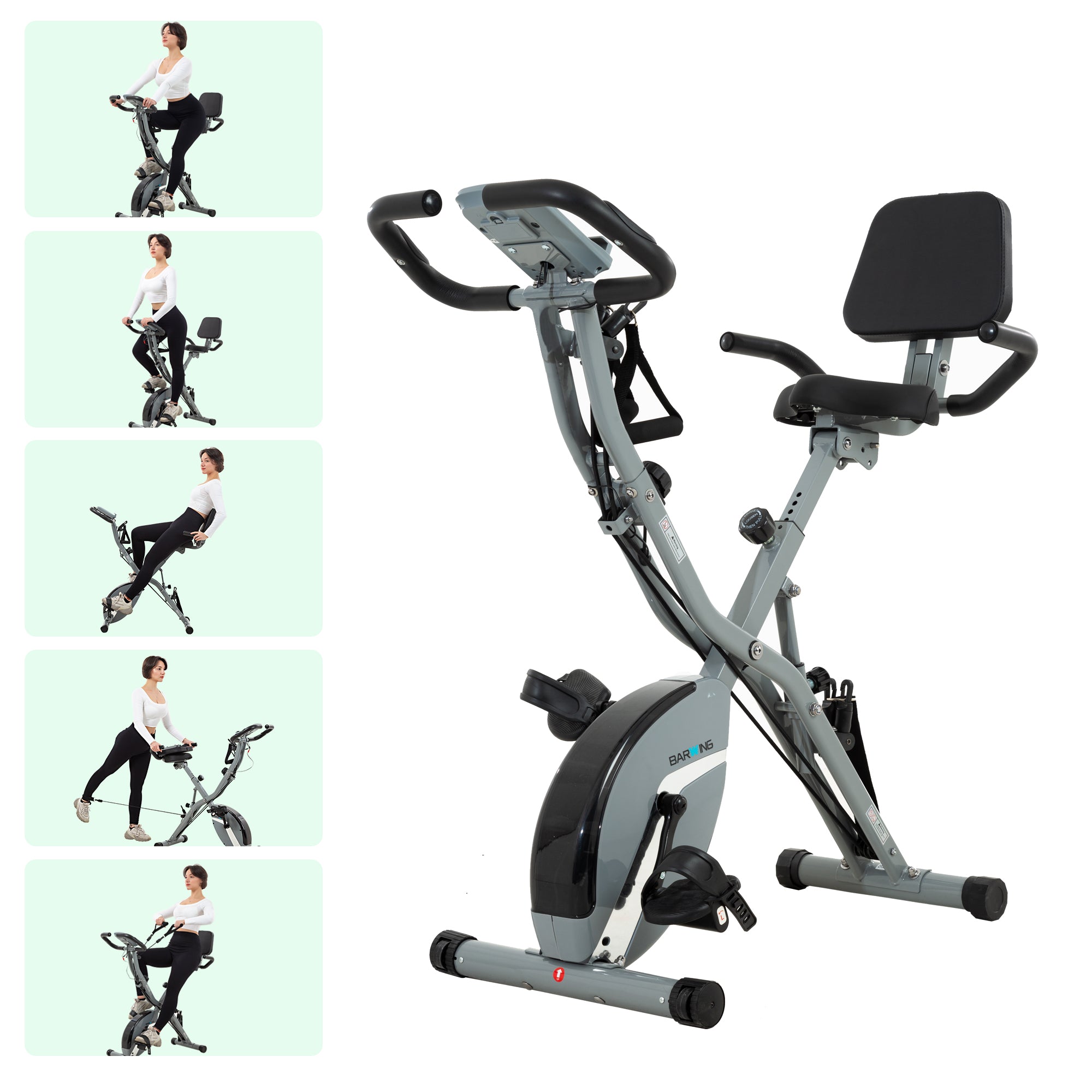 BARWING Stationary Exercise Bike for Home Workout, 5 IN 1 Foldable Indoor Cycling Bike for Seniors