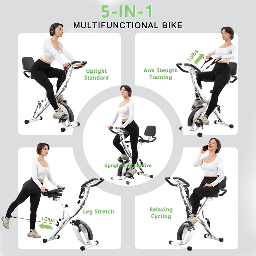 BARWING Stationary Exercise Bike for Home Workout,5 IN 1 Foldable Indoor Cycling Bike for Seniors, 350LB Capacity,