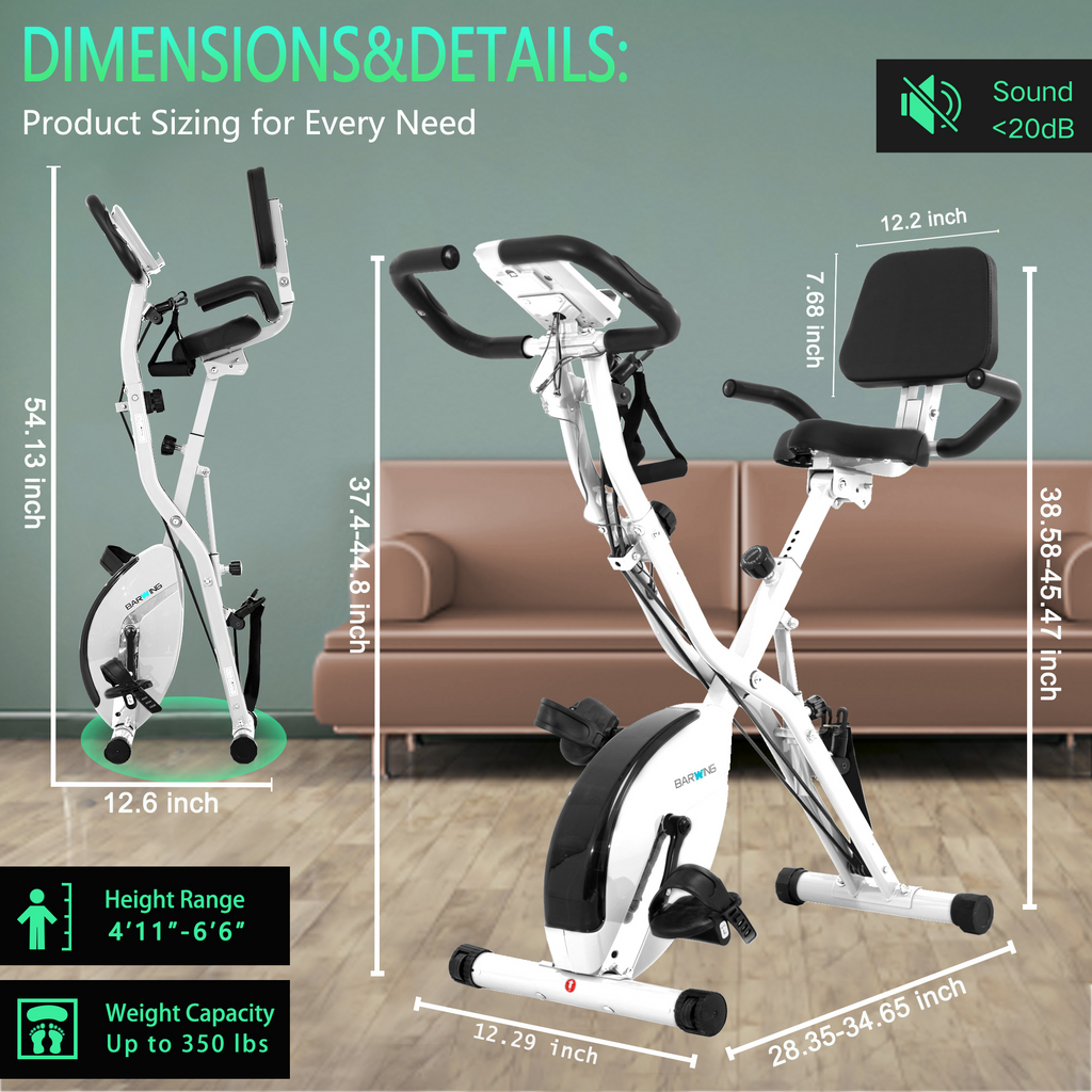 BARWING Stationary Exercise Bike for Home Workout,5 IN 1 Foldable Indoor Cycling Bike for Seniors, 350LB Capacity,