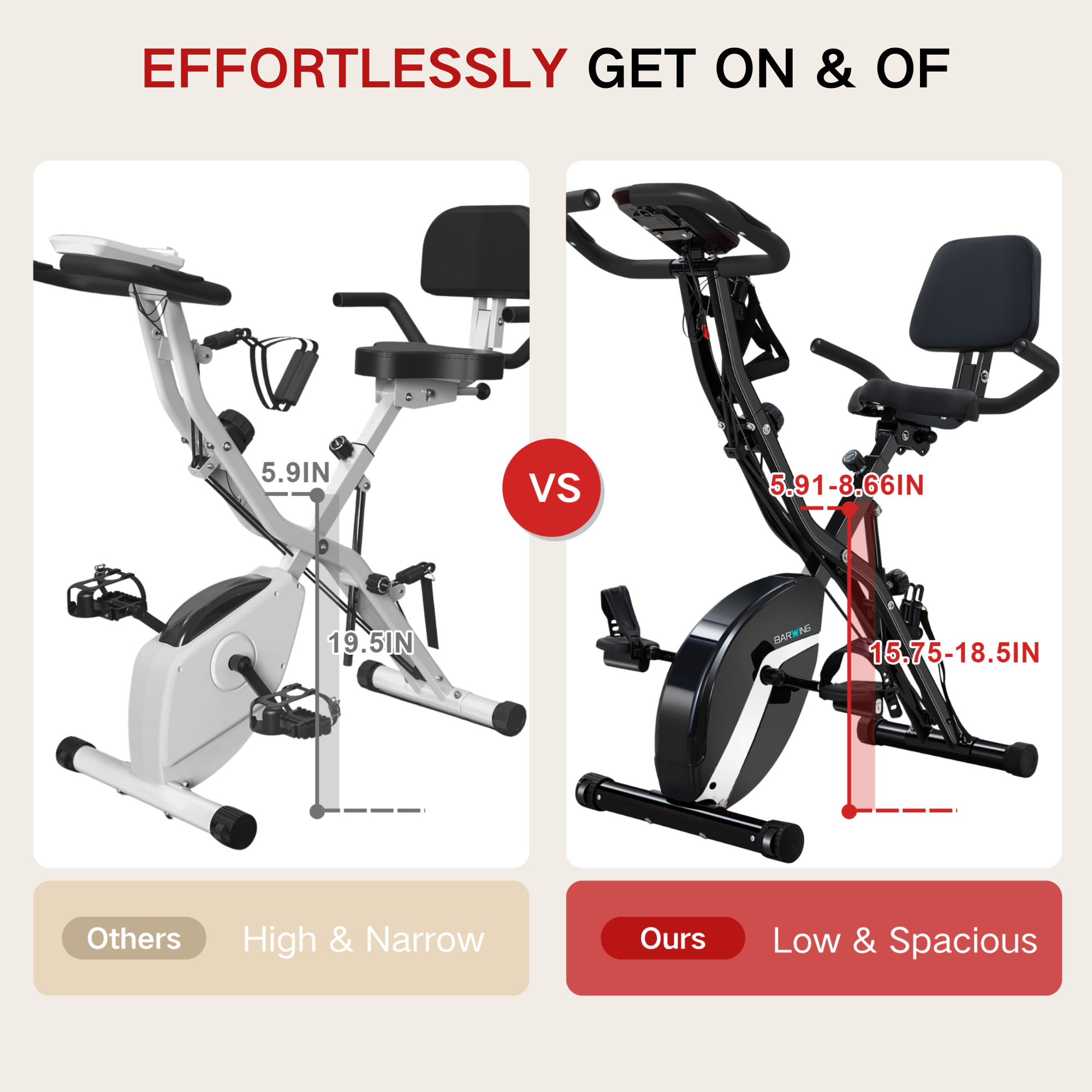 BARWING Stationary Exercise Bike for Home Workout,16-Level Magnetic Resistance, Seat Backrest Adjustments