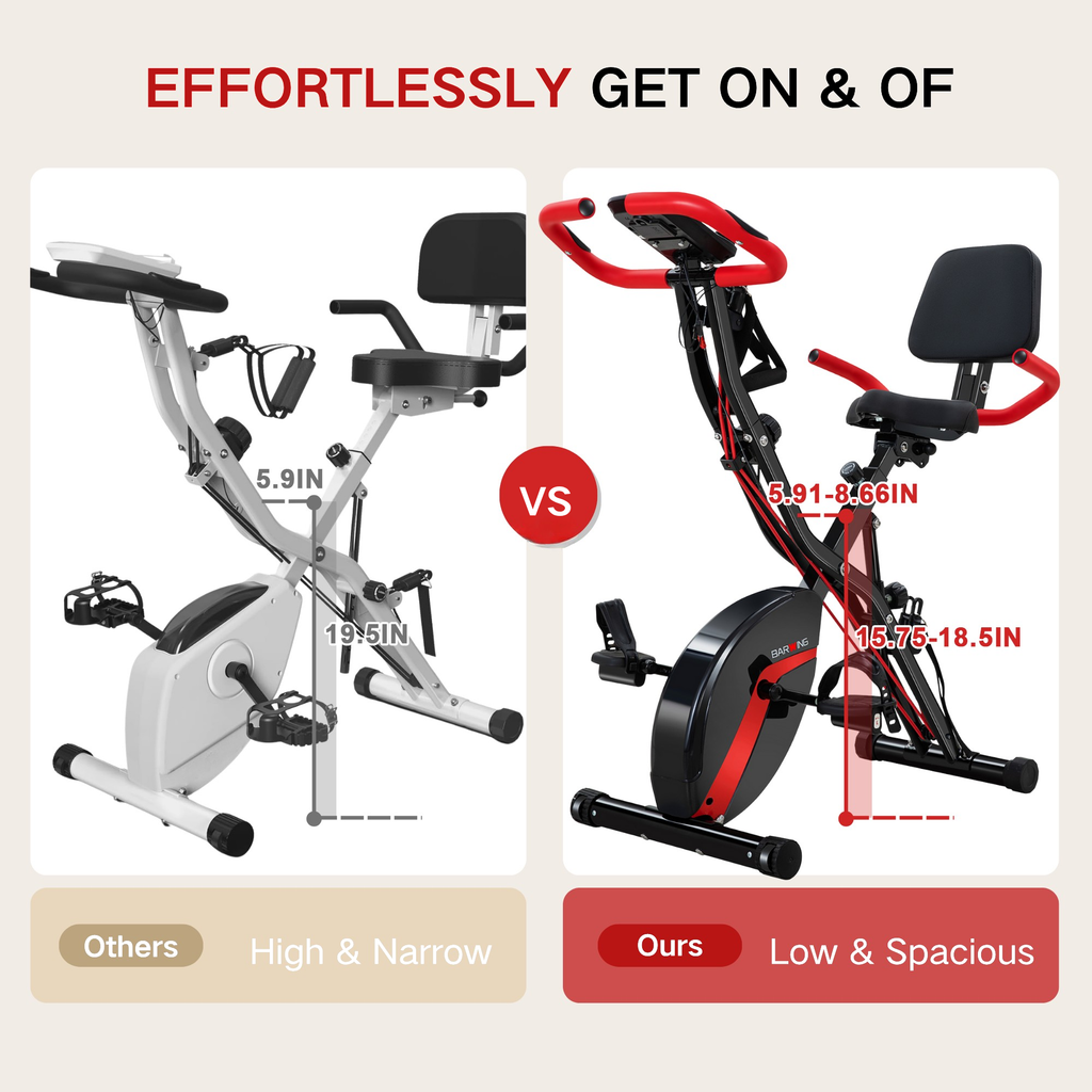 BARWING Stationary Exercise Bike for Home Workout,5 IN 1 Foldable Indoor Cycling Bike，350LB Capacity, 16-Level Magnetic Resistance