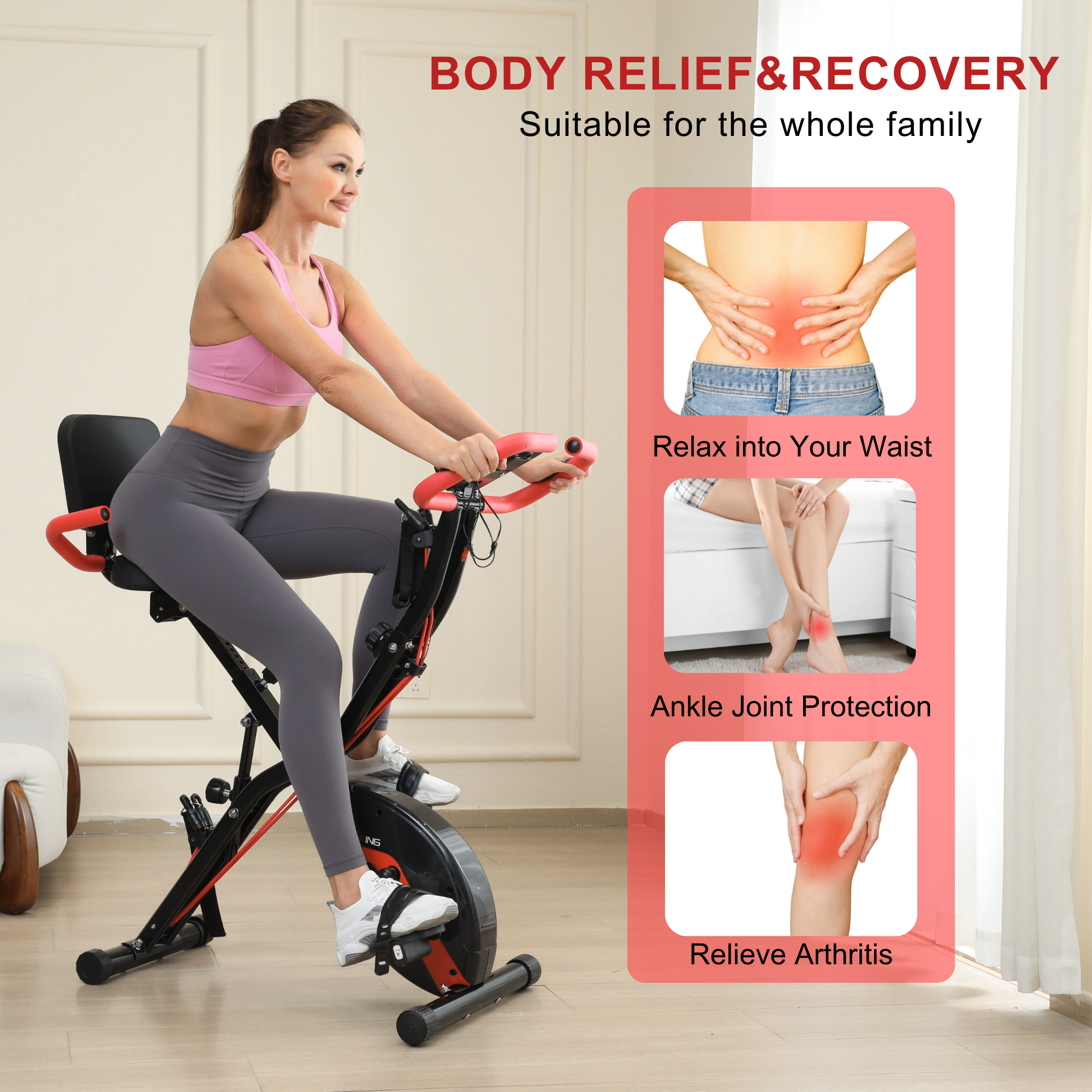 BARWING Stationary Exercise Bike for Home Workout,5 IN 1 Foldable Indoor Cycling Bike，350LB Capacity, 16-Level Magnetic Resistance