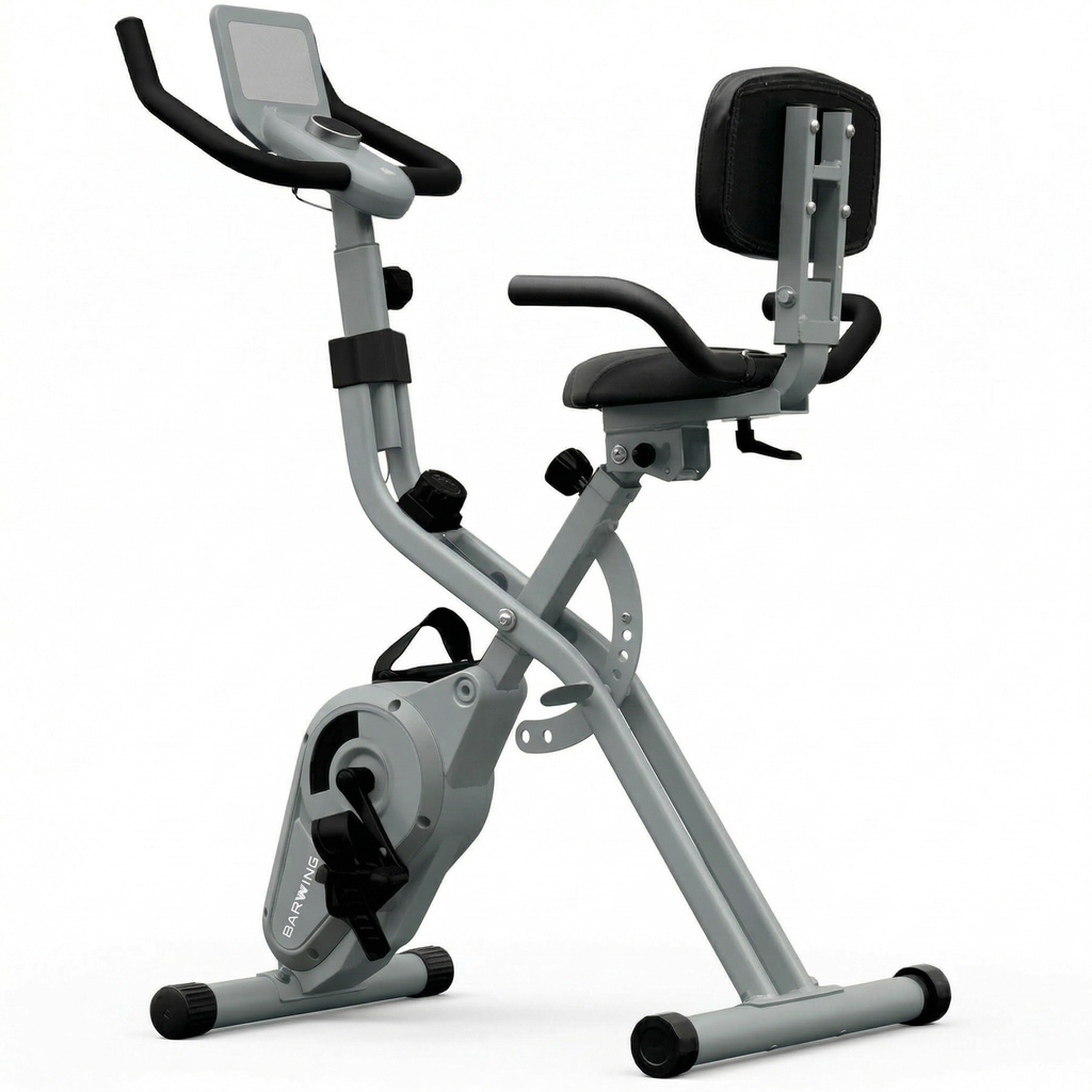 BARWING Stationary Exercise Bike for Home Workout, 5 IN 1 Foldable Indoor Cycling Bike for Seniors, 350LB Capacity, 16-Level Magnetic Resistance, Seat Backrest Adjustments