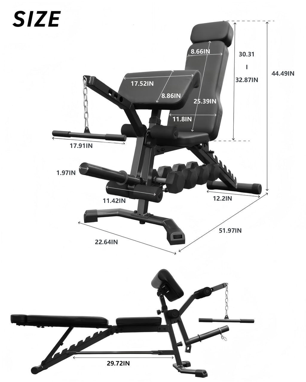 BARWING Multi-Function Adjustable Weight Bench with Leg Extension and Curl, Preacher Curl Attachment, Incline Decline Bench Press for Home Gym, 1500LB Heavy Duty Workout Bench