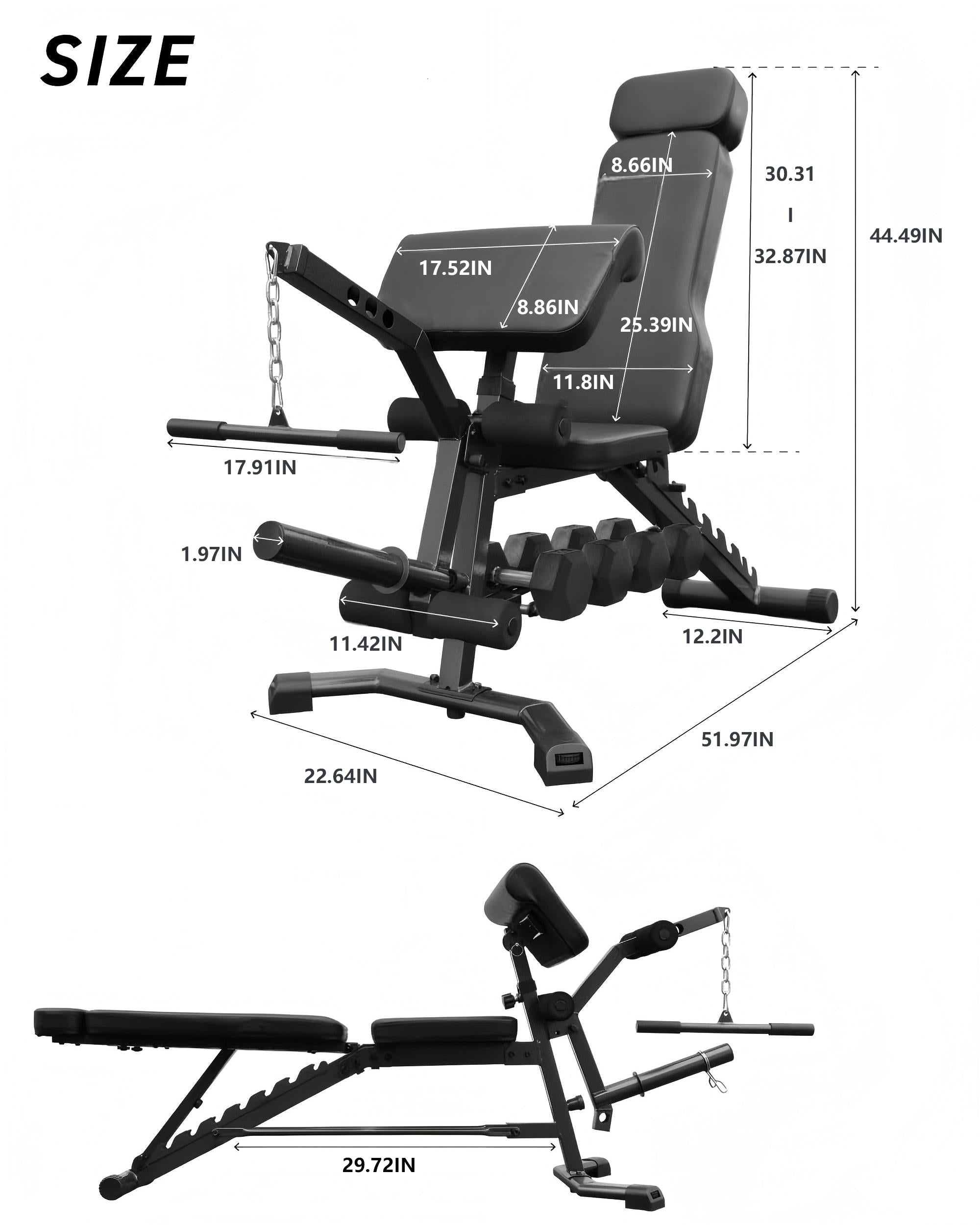 BARWING Multi-Function Adjustable Weight Bench with Leg Extension and Curl, Preacher Curl Attachment, Incline Decline Bench Press for Home Gym, 1500LB Heavy Duty Workout Bench