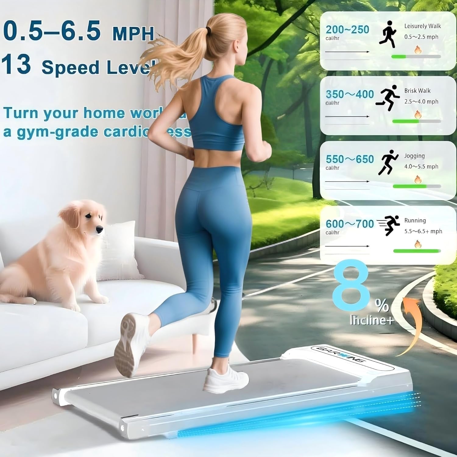 BARWING Foldable Incline Walking Pad 2.5HP Treadmills for Home, 7.0 MPH