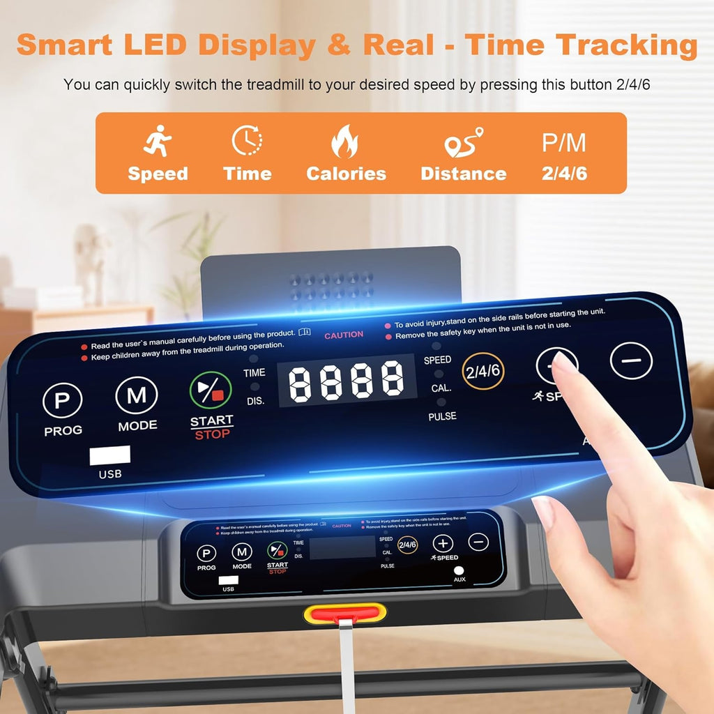 BARWING 3.5HP Folding Incline Treadmill for Home, 350 LBS Weight Capacity, 0.5-8.5 MPH Quiet Motor, LED Display, Heart Rate Monitor Handrails, Compact Treadmill for Home & Office Use