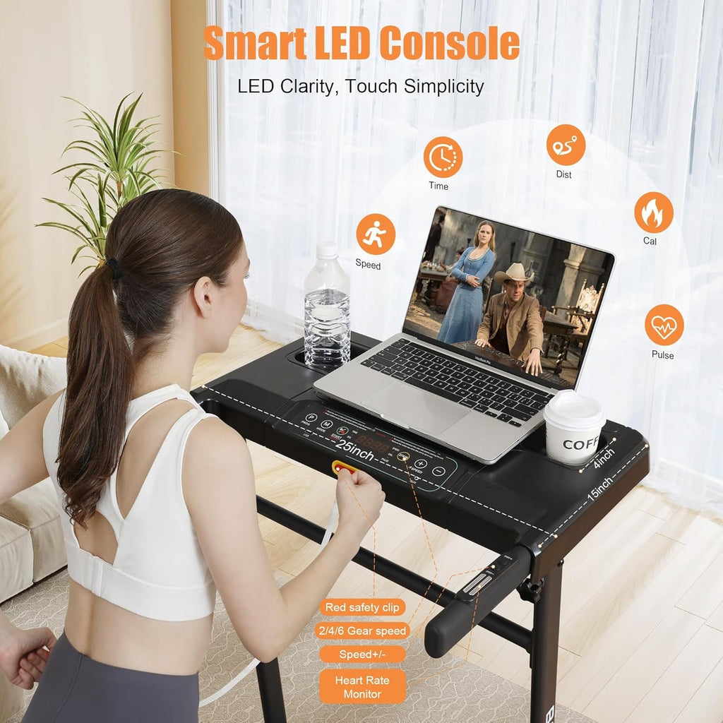BARWING 3.5HP Folding Incline Treadmill for Home, 350 LBS Weight Capacity, 0.5-8.5 MPH Quiet Motor, LED Display, Heart Rate Monitor Handrails, Compact Treadmill for Home & Office Use