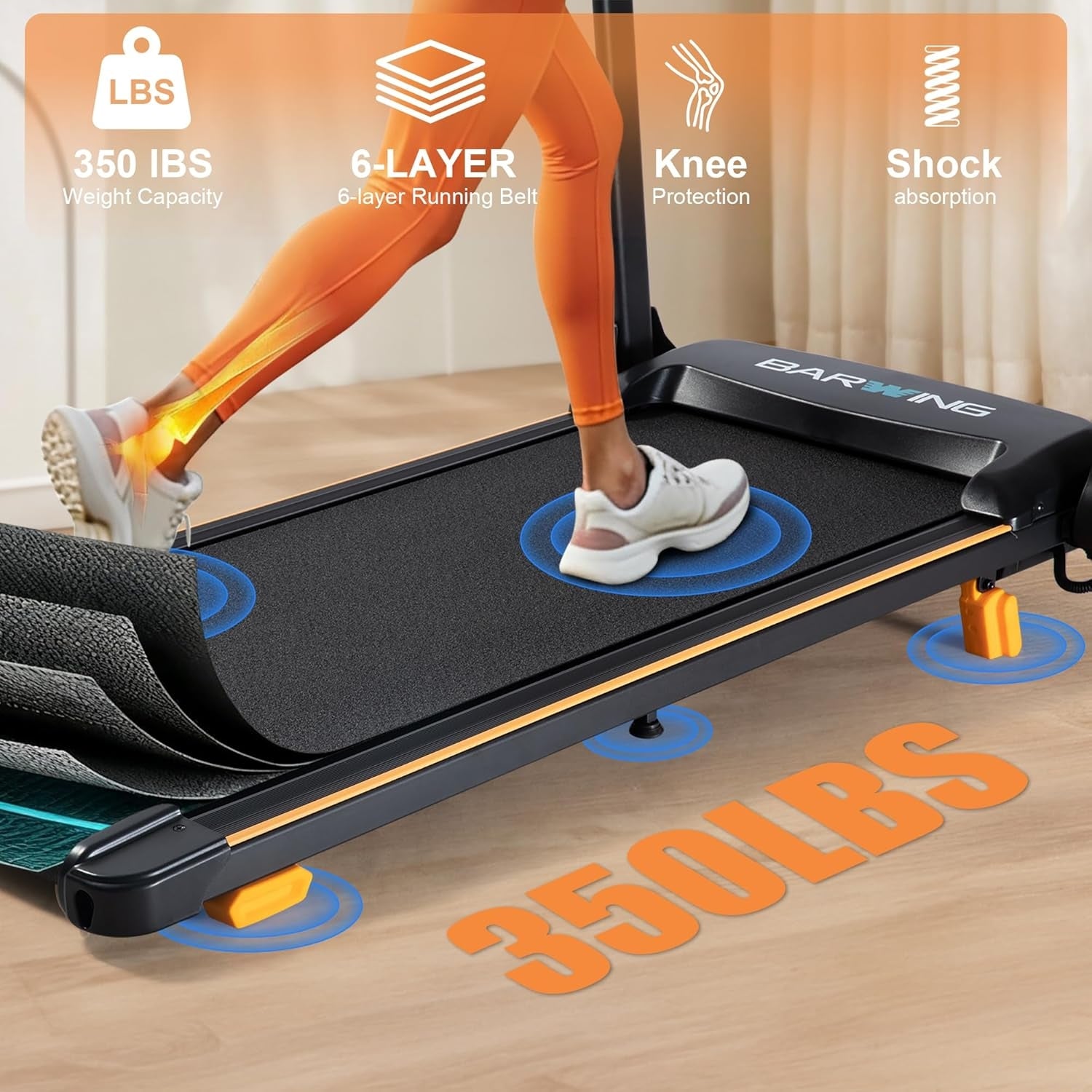 BARWING 3.5HP Folding Incline Treadmill for Home, 350 LBS Weight Capacity, 0.5-8.5 MPH Quiet Motor, LED Display, Heart Rate Monitor Handrails, Compact Treadmill for Home & Office Use